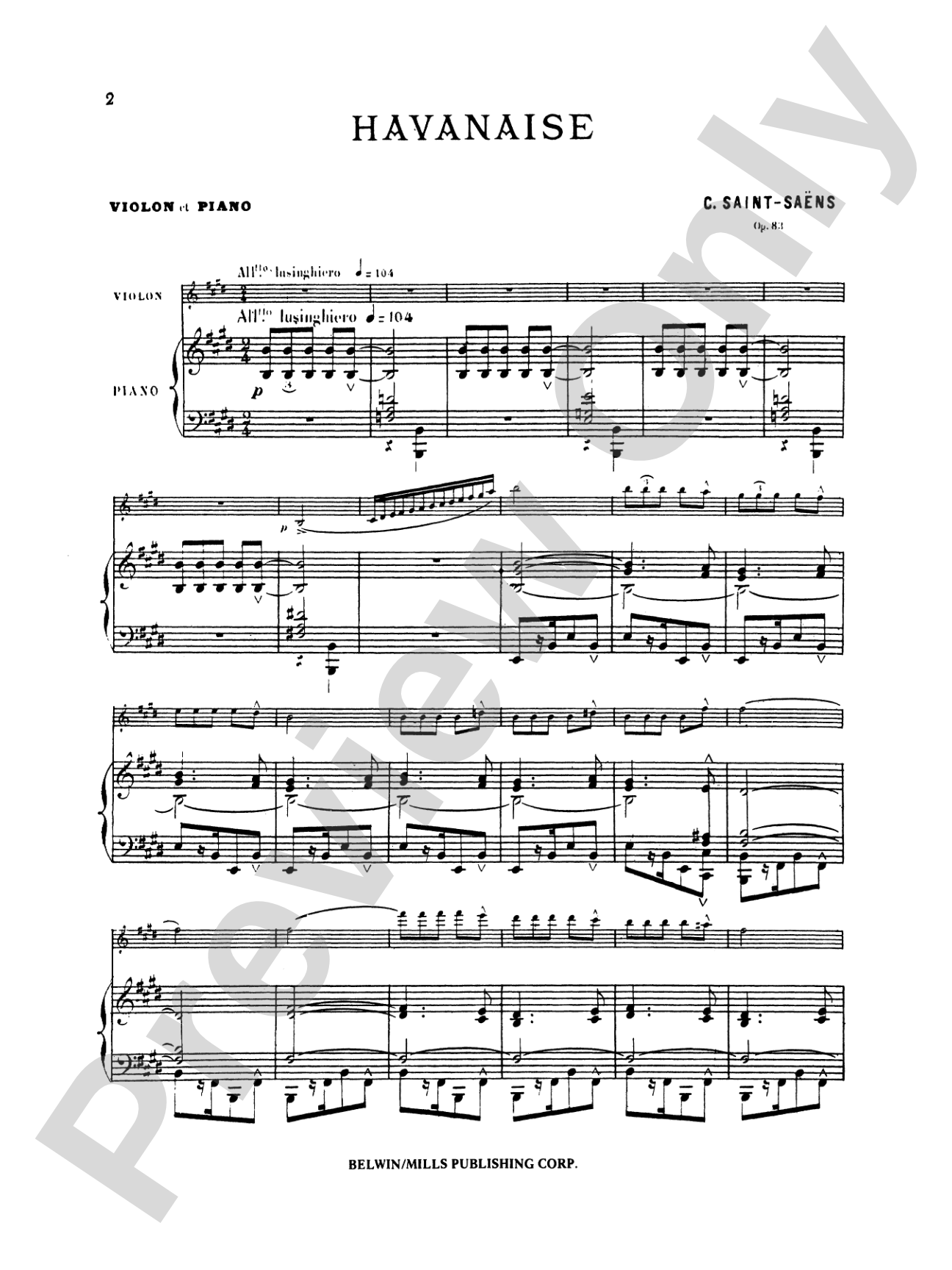 Saint-Saëns: Havanaise, Op. 83 (Urtext), Arr. Eugene Ysaye
