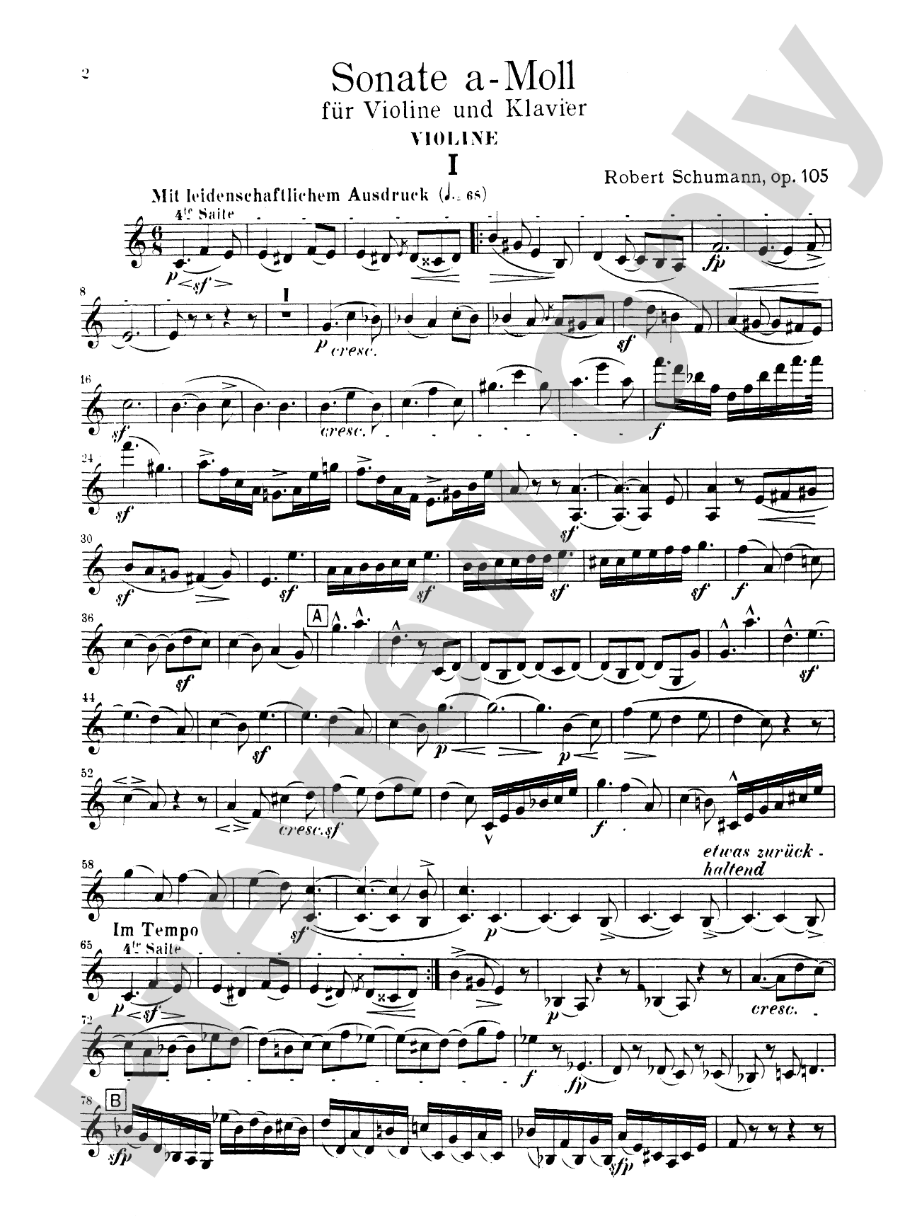 Schumann: Sonata in A Minor, Op. 105: Violin Book