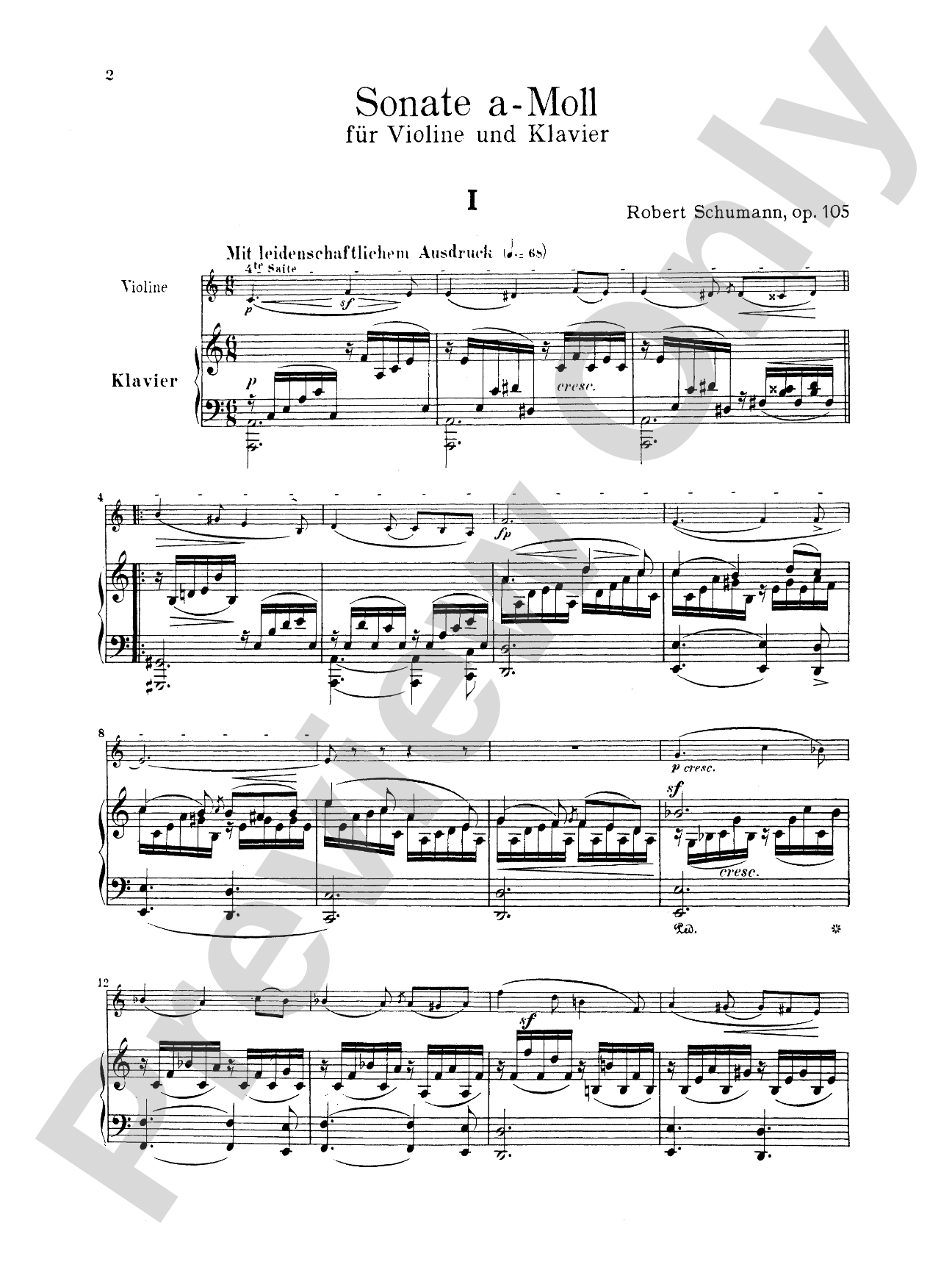 Schumann: Sonata in A Minor, Op. 105