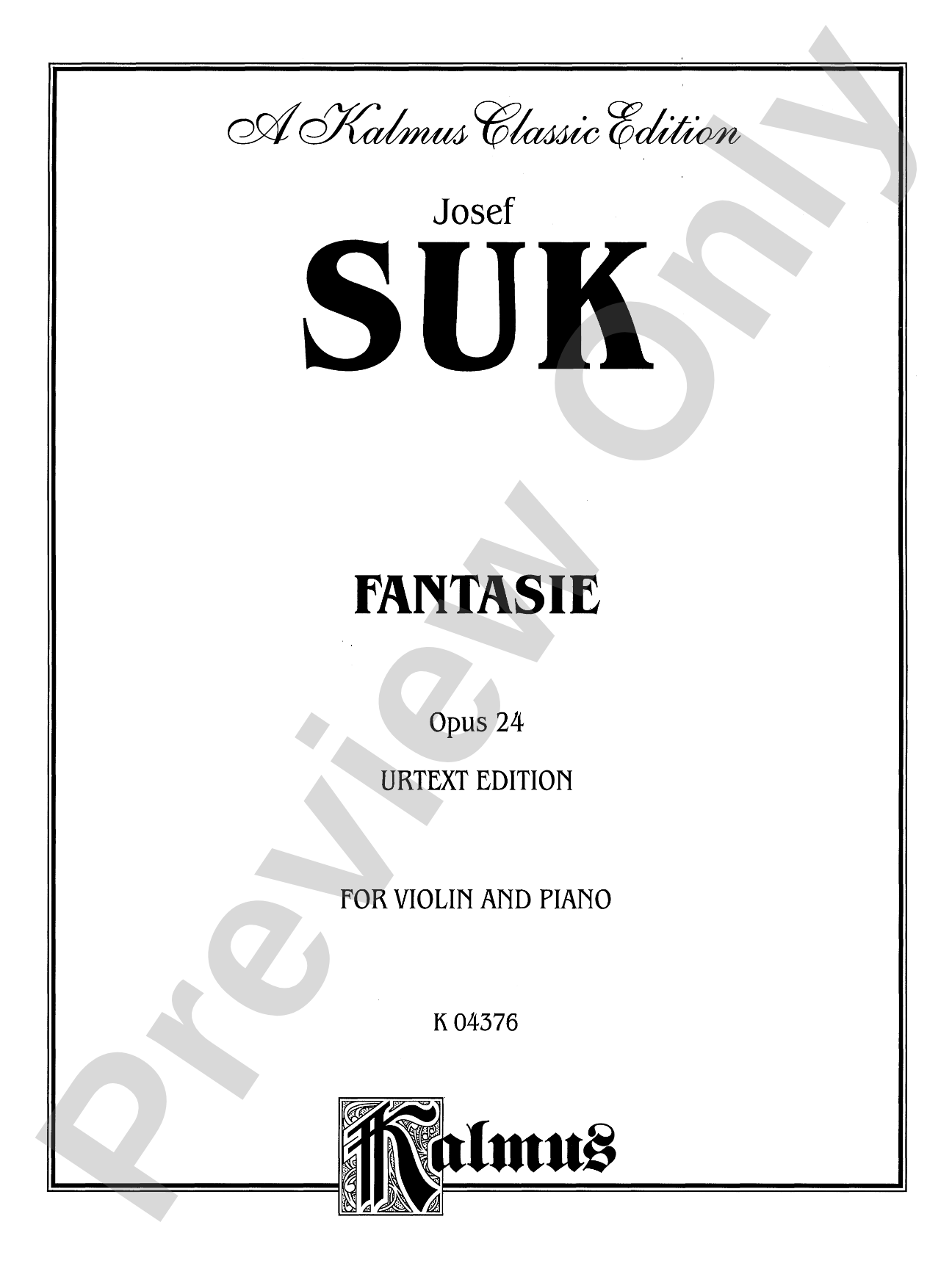 Suk: Fantasie, Op. 24 (Urtext)