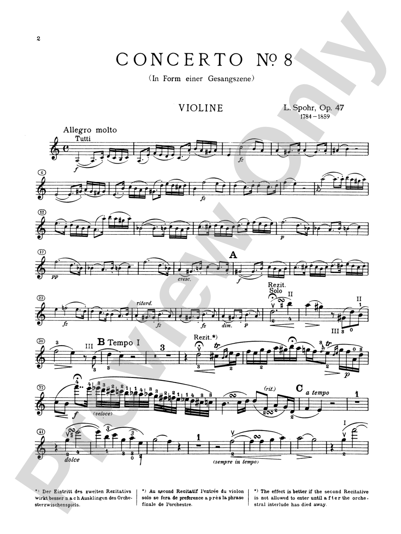 Spohr: Concerto No. 8 in A Minor, Op. 47: Violin Book