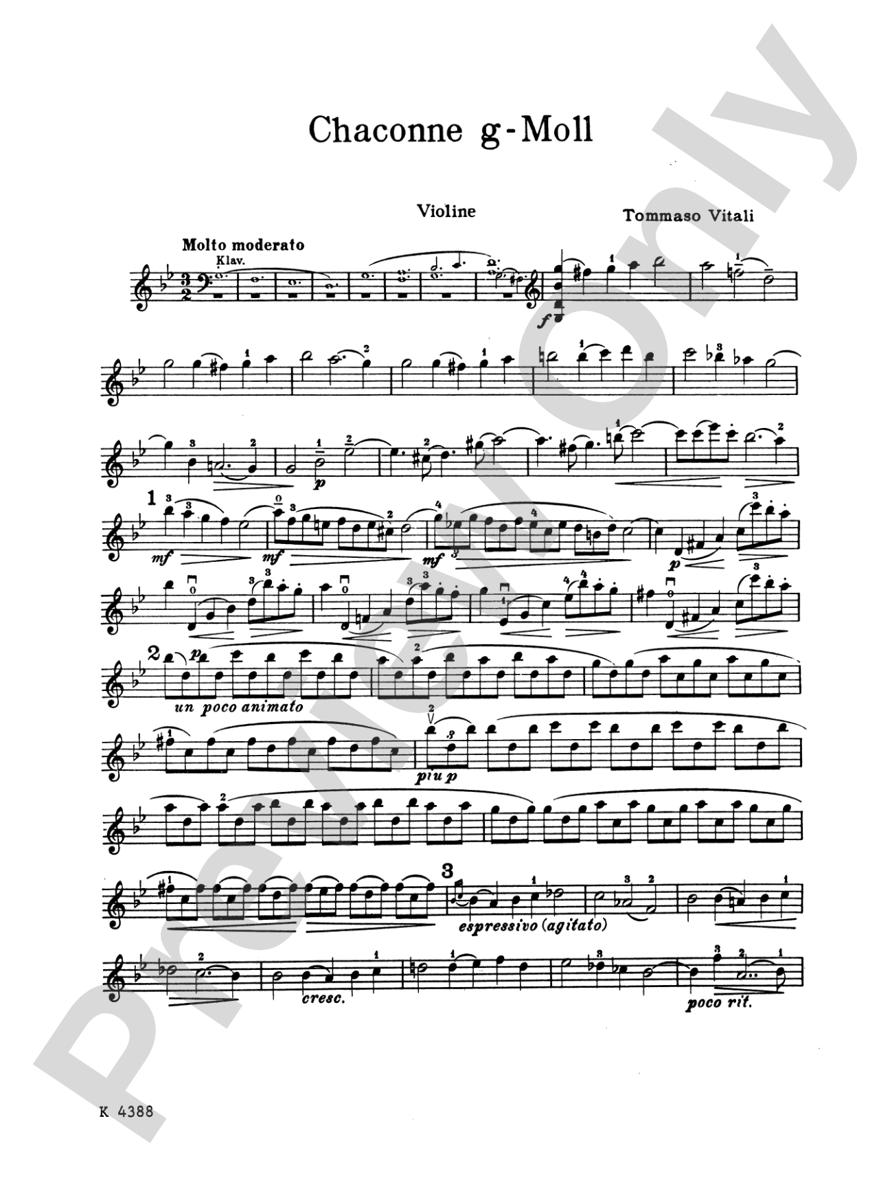 Vitali: Chaconne in G Minor: Violin Book