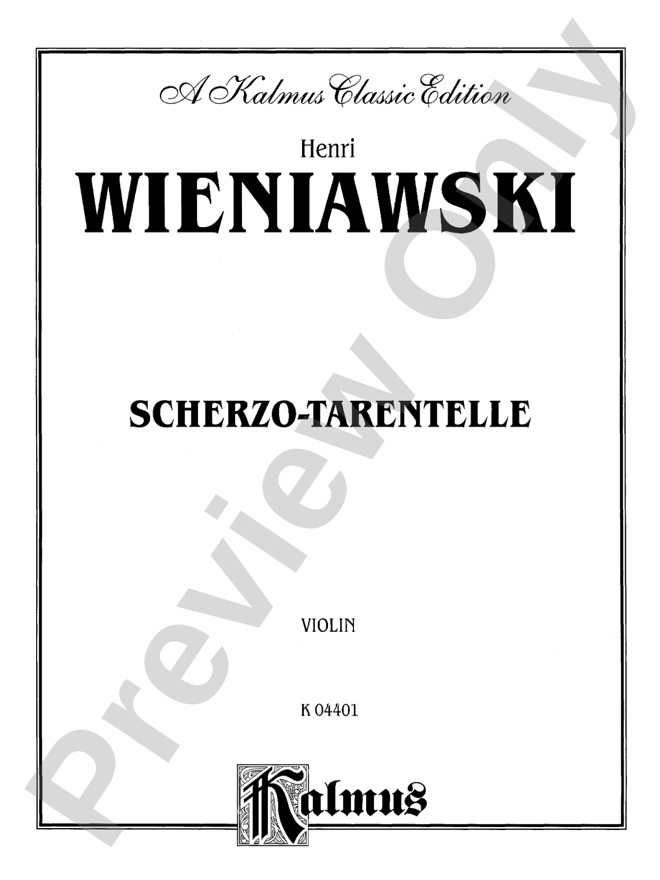 Wieniawski: Scherzo-Tarentelle, Op. 16: Violin Book