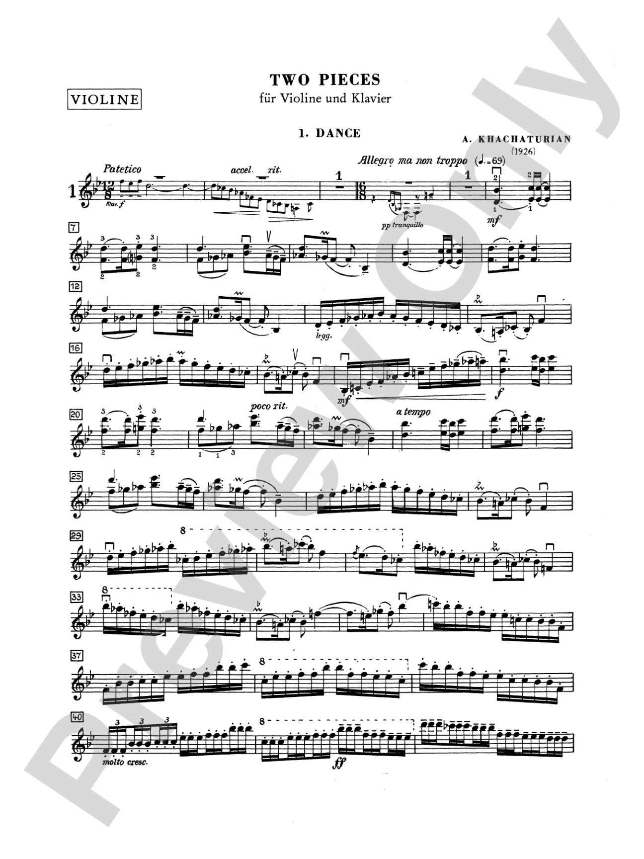 Khachaturian: Two Pieces: Violin Book