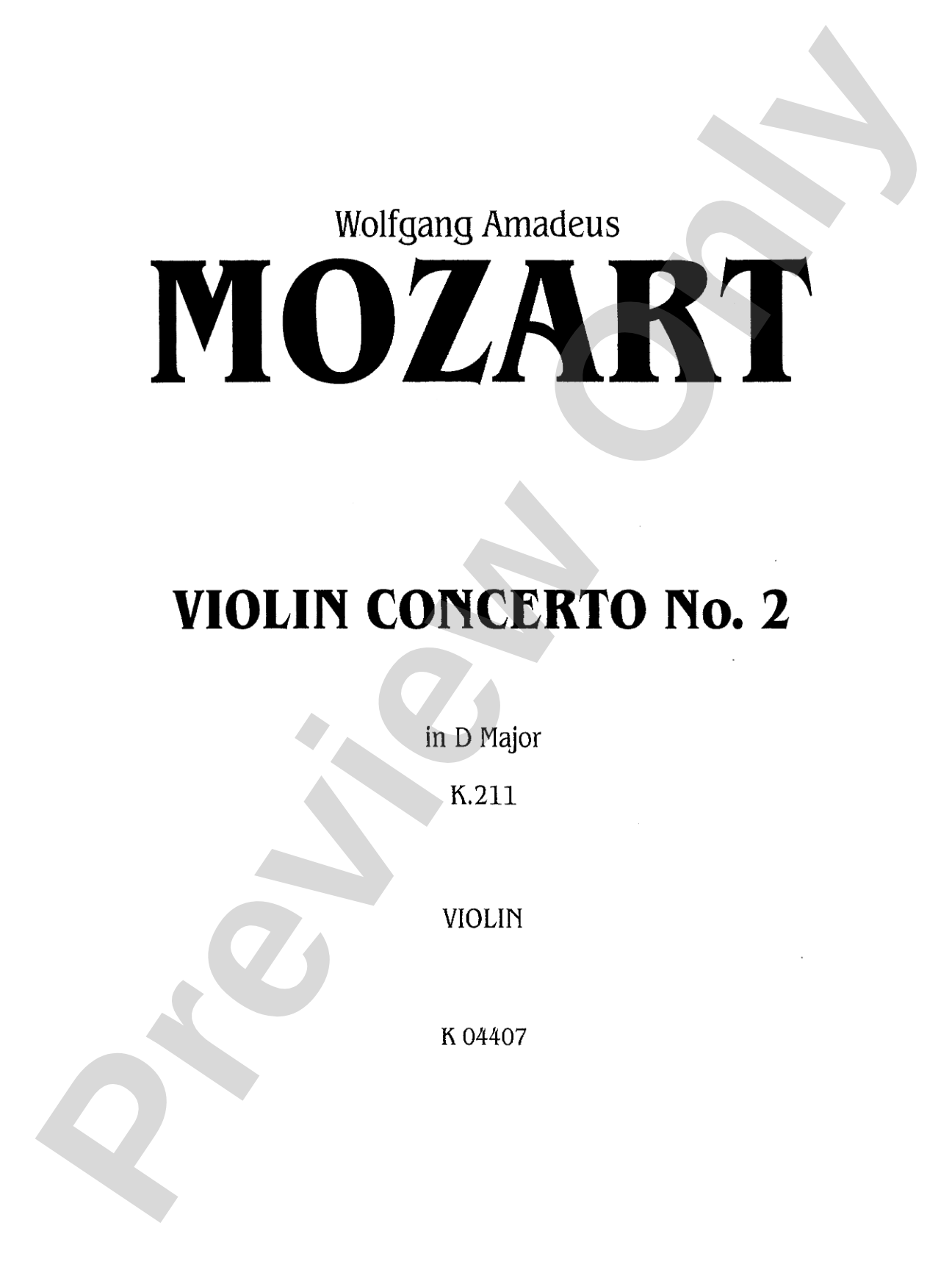 Mozart: Violin Concerto No. 2 in D Major, K. 211: Violin Book