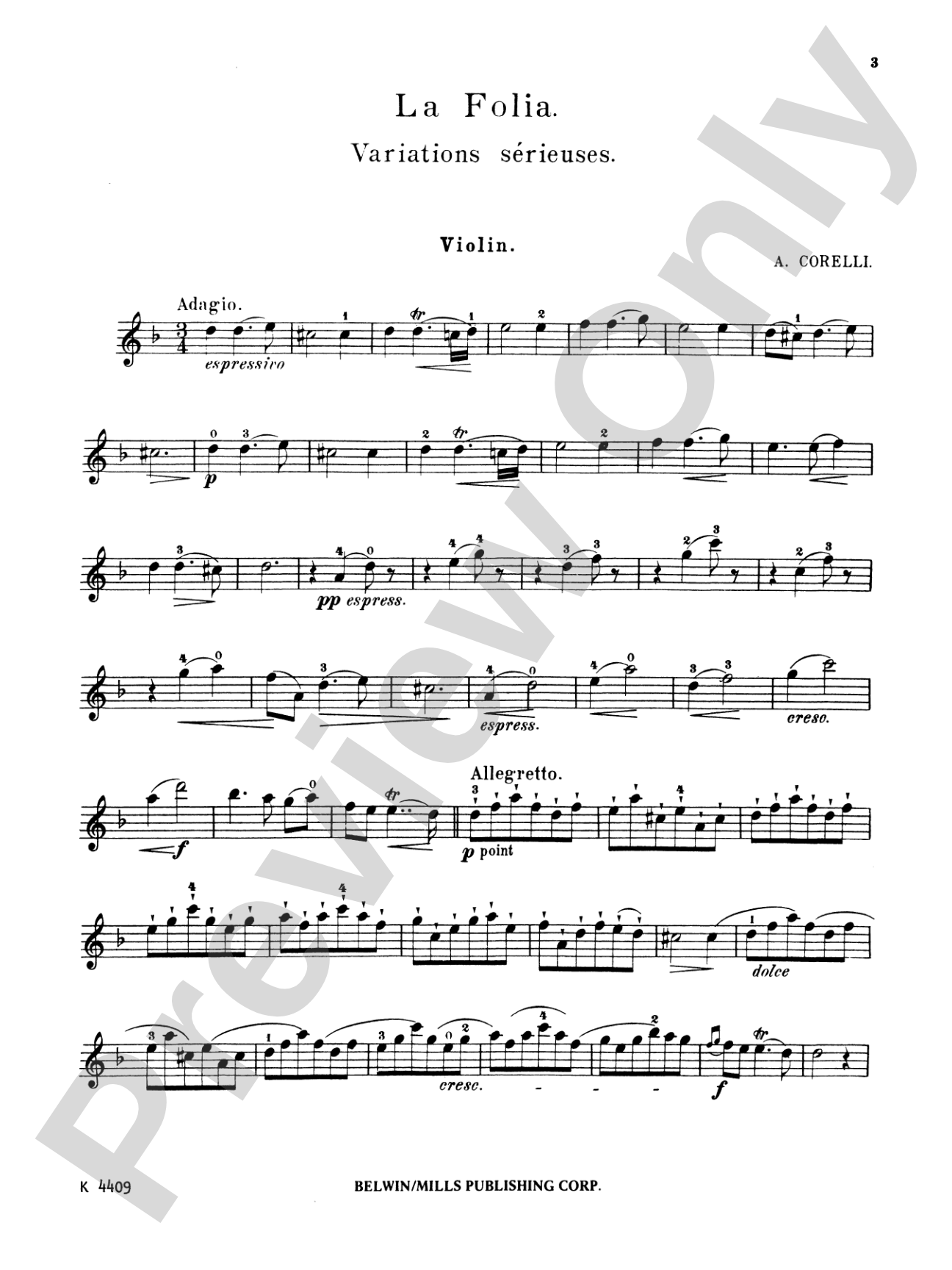 Corelli: La Folia: Violin & Piano Book