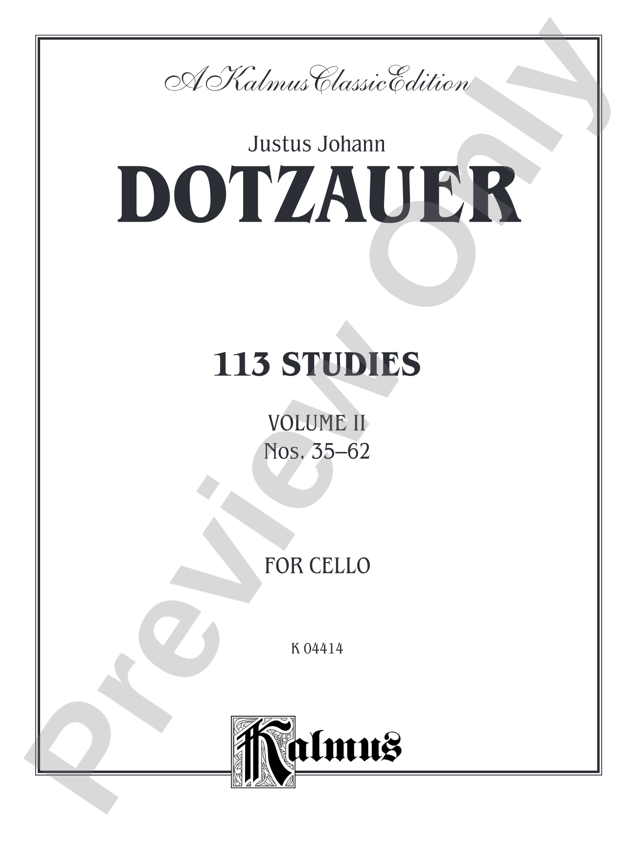 Dotzauer: 113 Studies, Volume II (Nos. 35-62): Cello Book