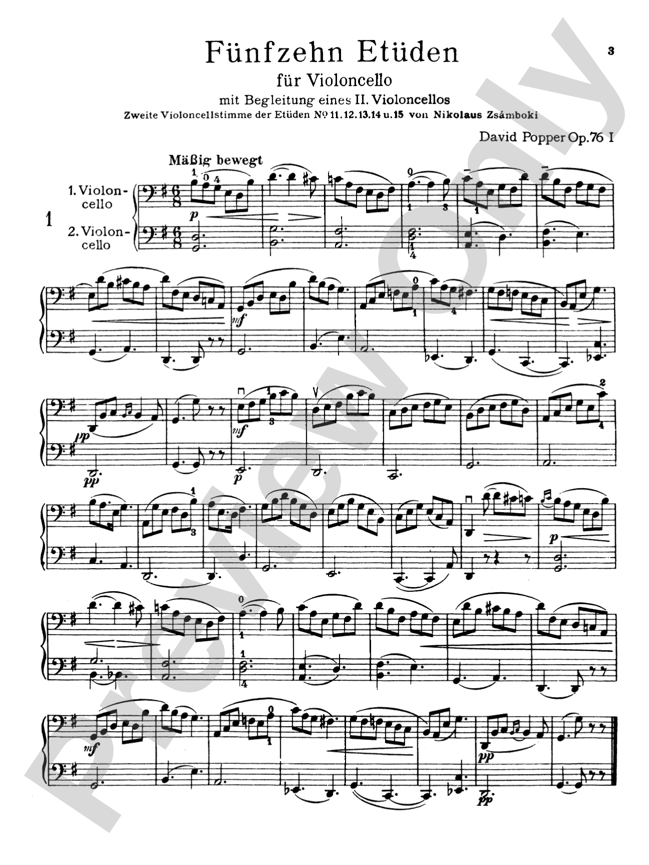 Popper: Fifteen Etudes for Cello, Op. 76