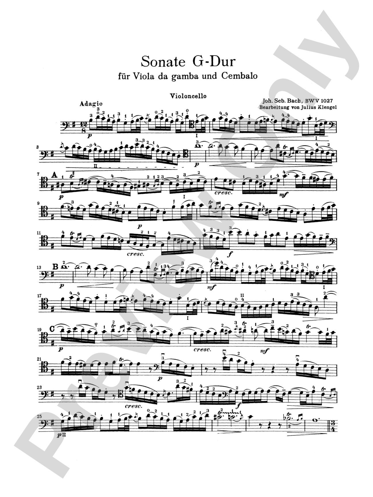 Bach: Three Sonatas for Viola da Gamba, BWV 1027-29 (Transcr. For Cello and Piano by Julius Klengel): Cello Book