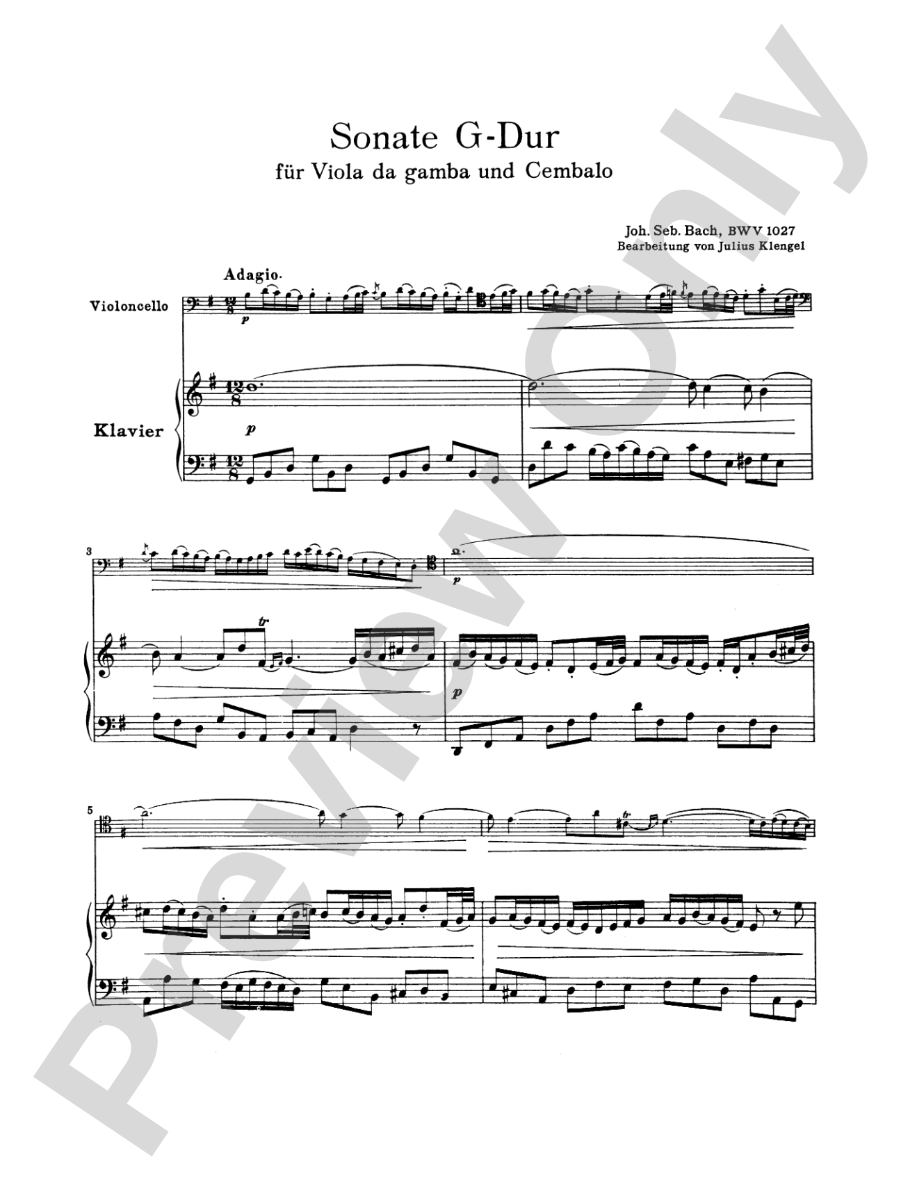 Bach: Three Sonatas for Viola da Gamba, BWV 1027-29 (Transcr. For Cello and Piano by Julius Klengel)