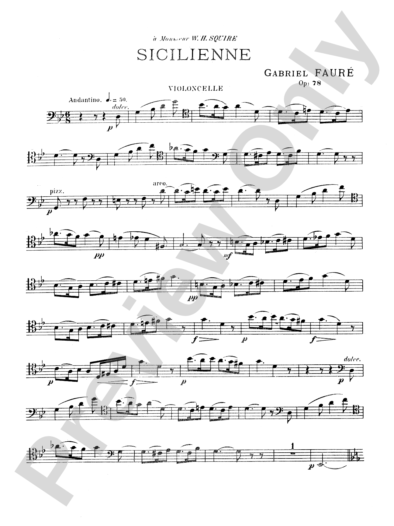 Fauré: Sicilienne, Op. 78: Cello or Violin & Piano Book