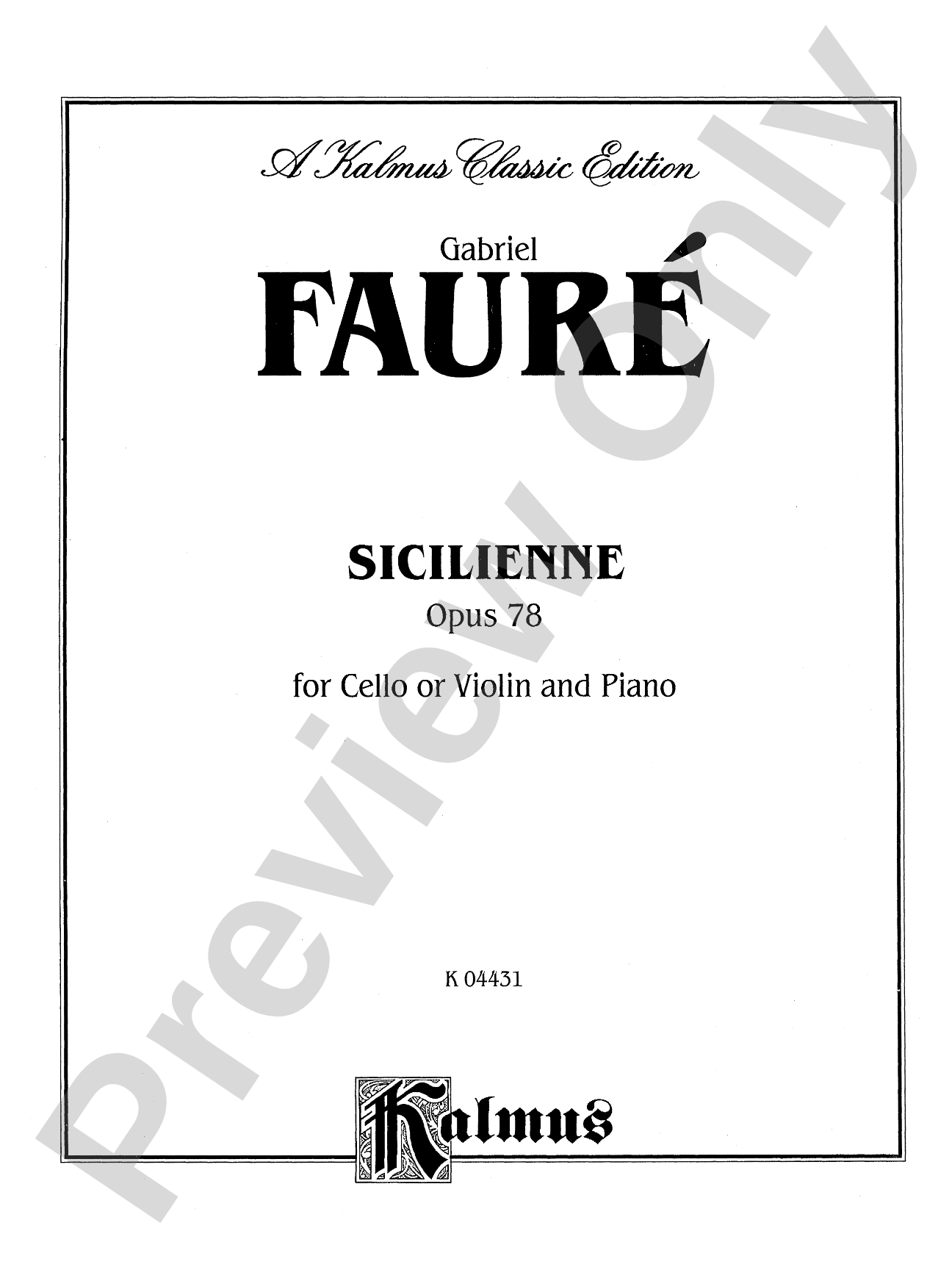 Fauré: Sicilienne, Op. 78