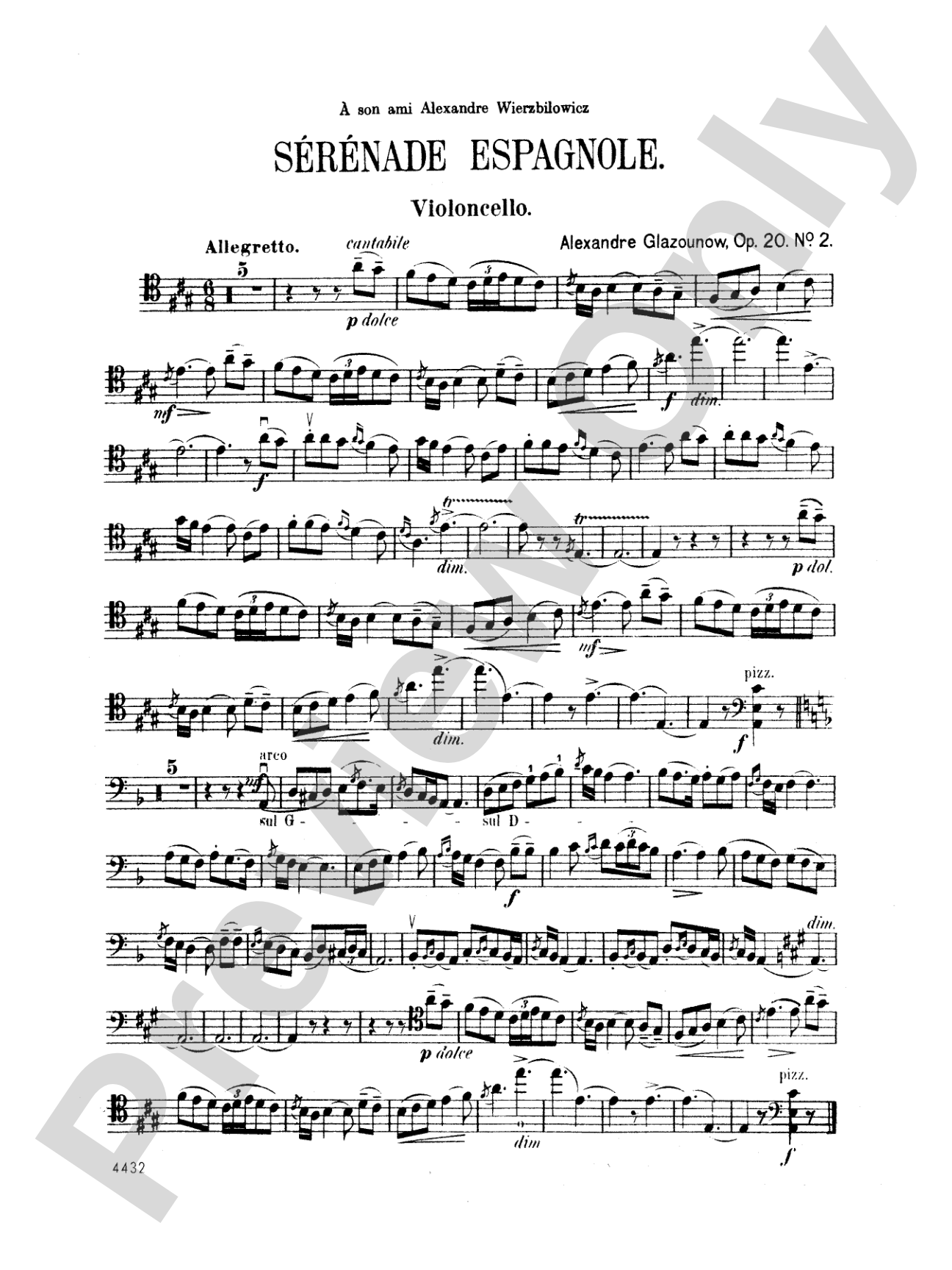 Glazunov: Serenade Espagnole, Op. 20, No. 2: Cello Book