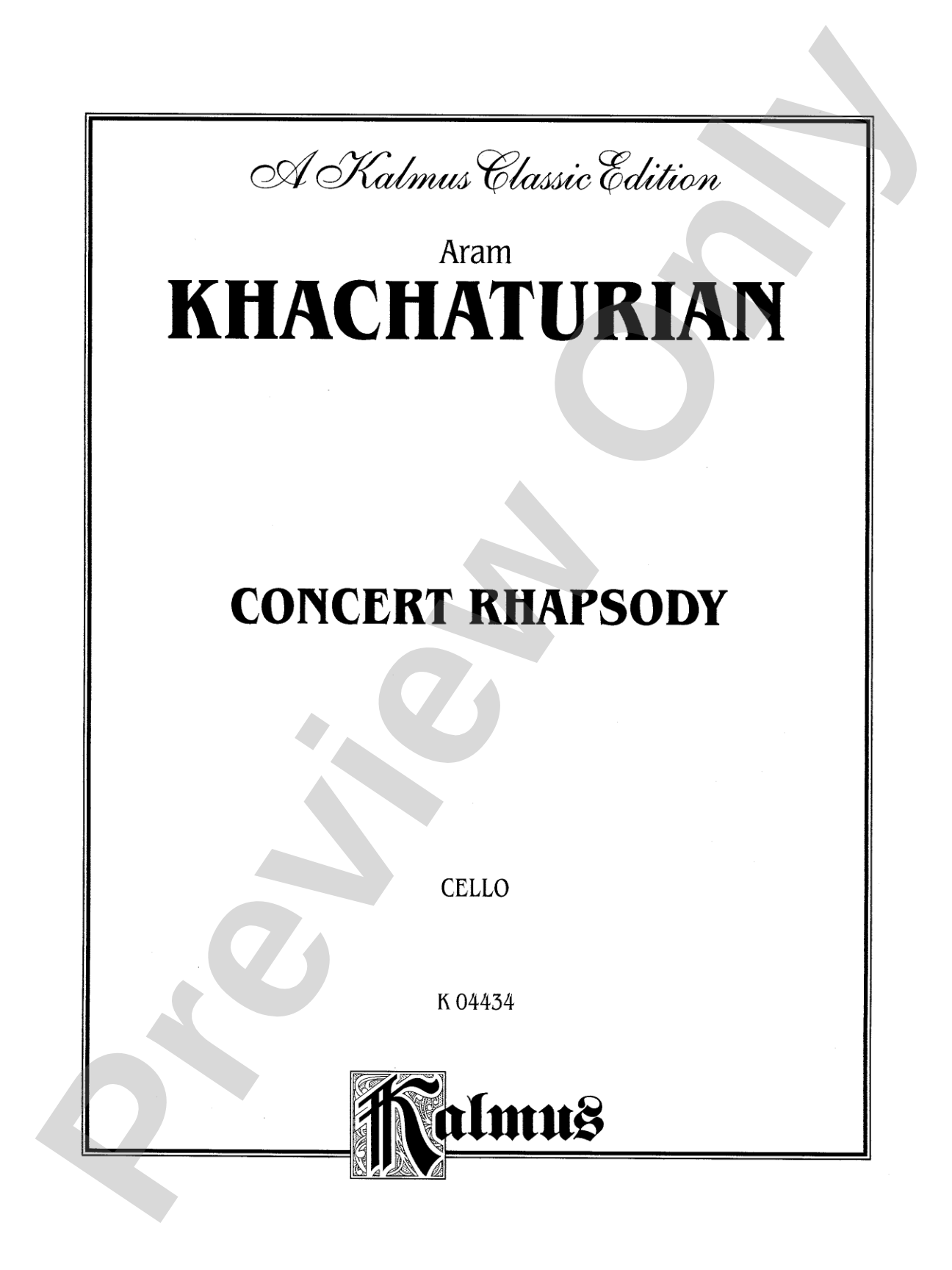 Khachaturian: Concert Rhapsody: Cello Book