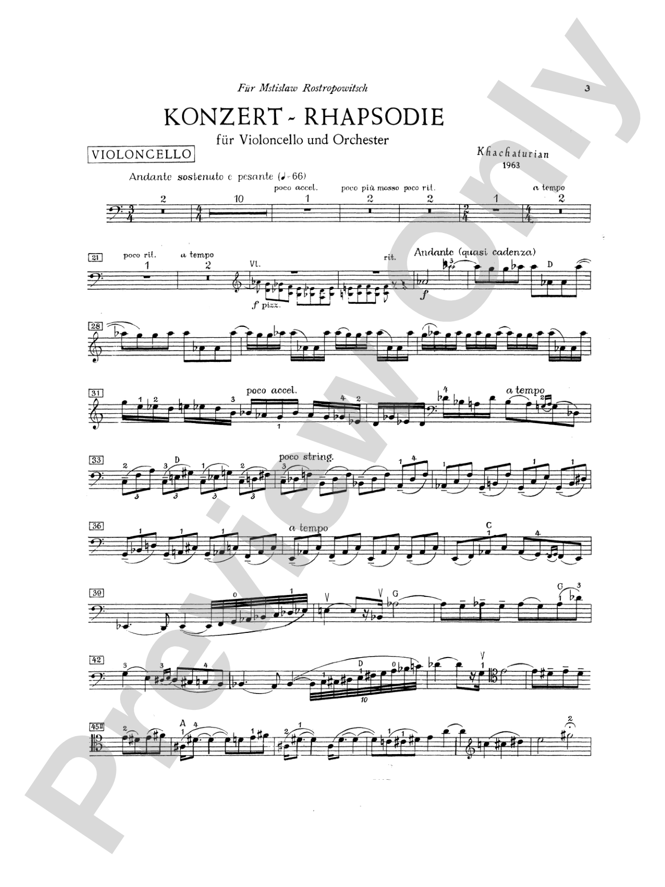 Khachaturian: Concert Rhapsody: Cello Book
