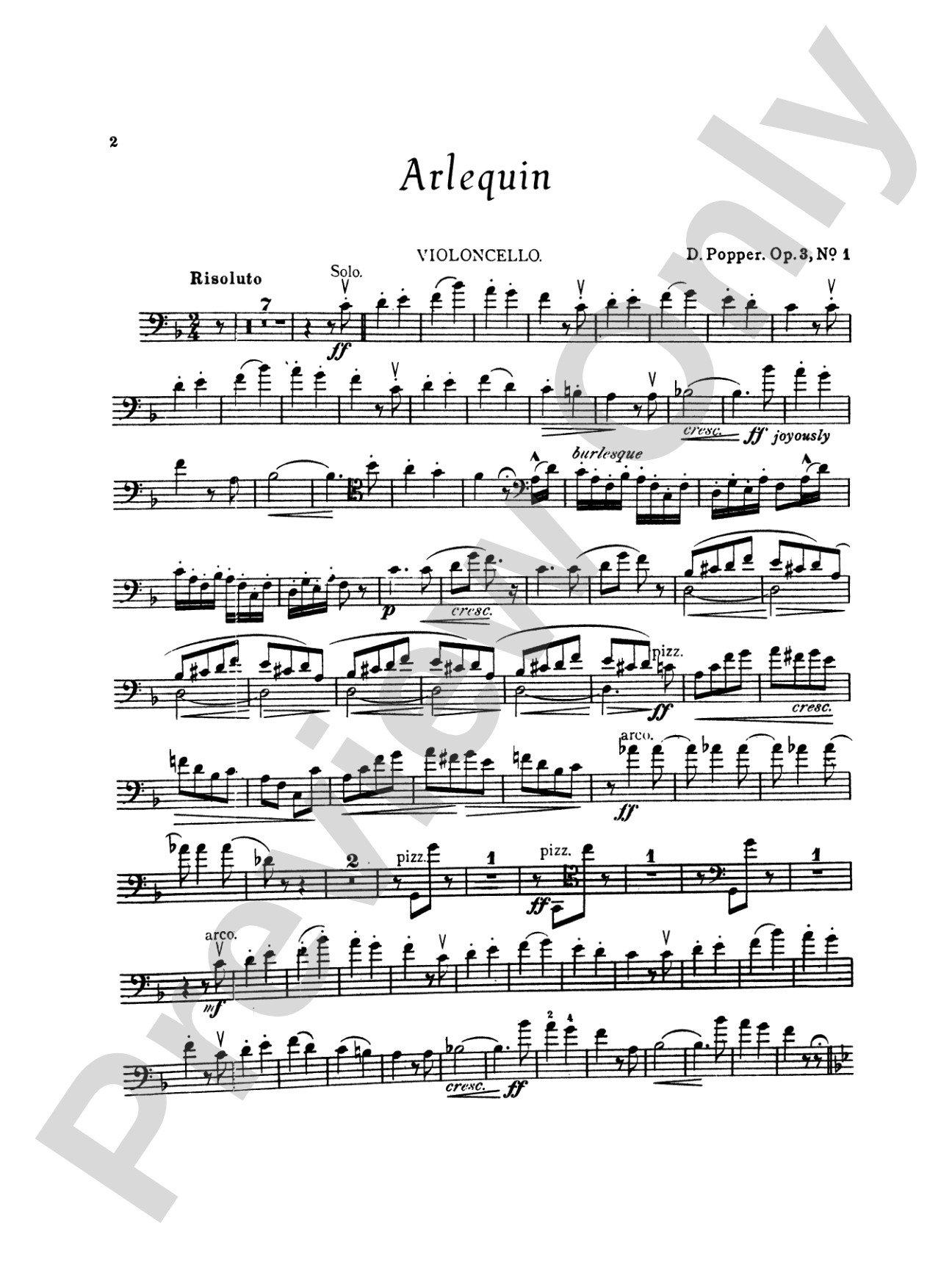 Popper: Arlequin and Papillon: Cello Book