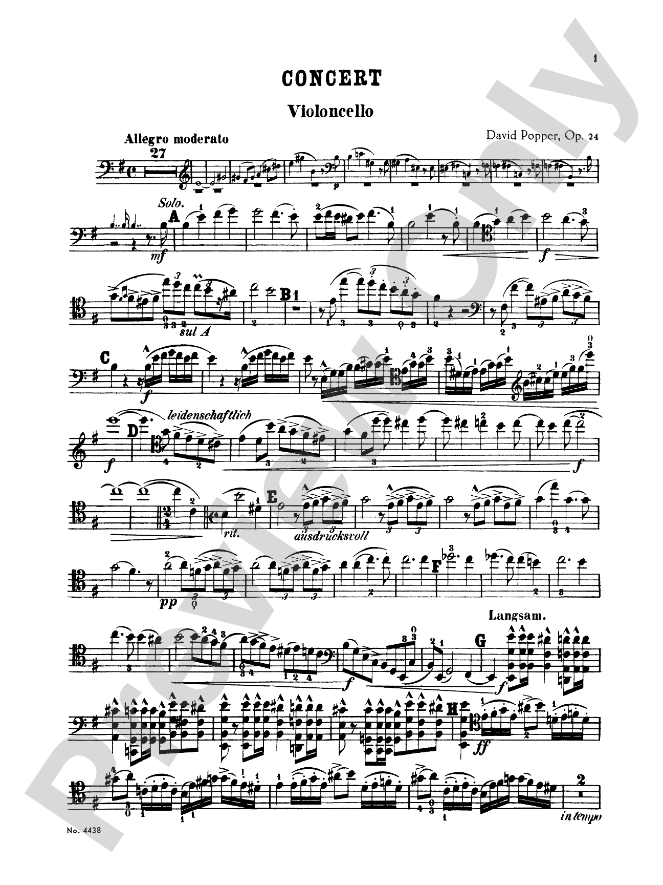 Popper: Cello Concerto in E Minor, Op. 24: Cello Book