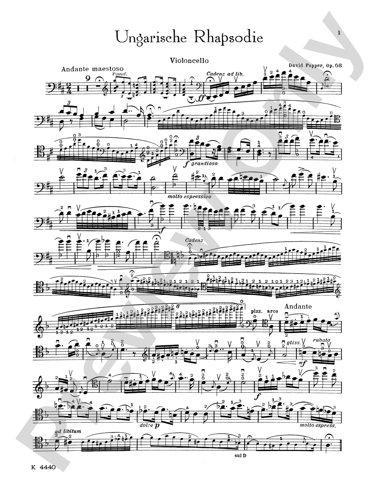 Popper: Hungarian Rhapsody, Op. 68: Cello Book