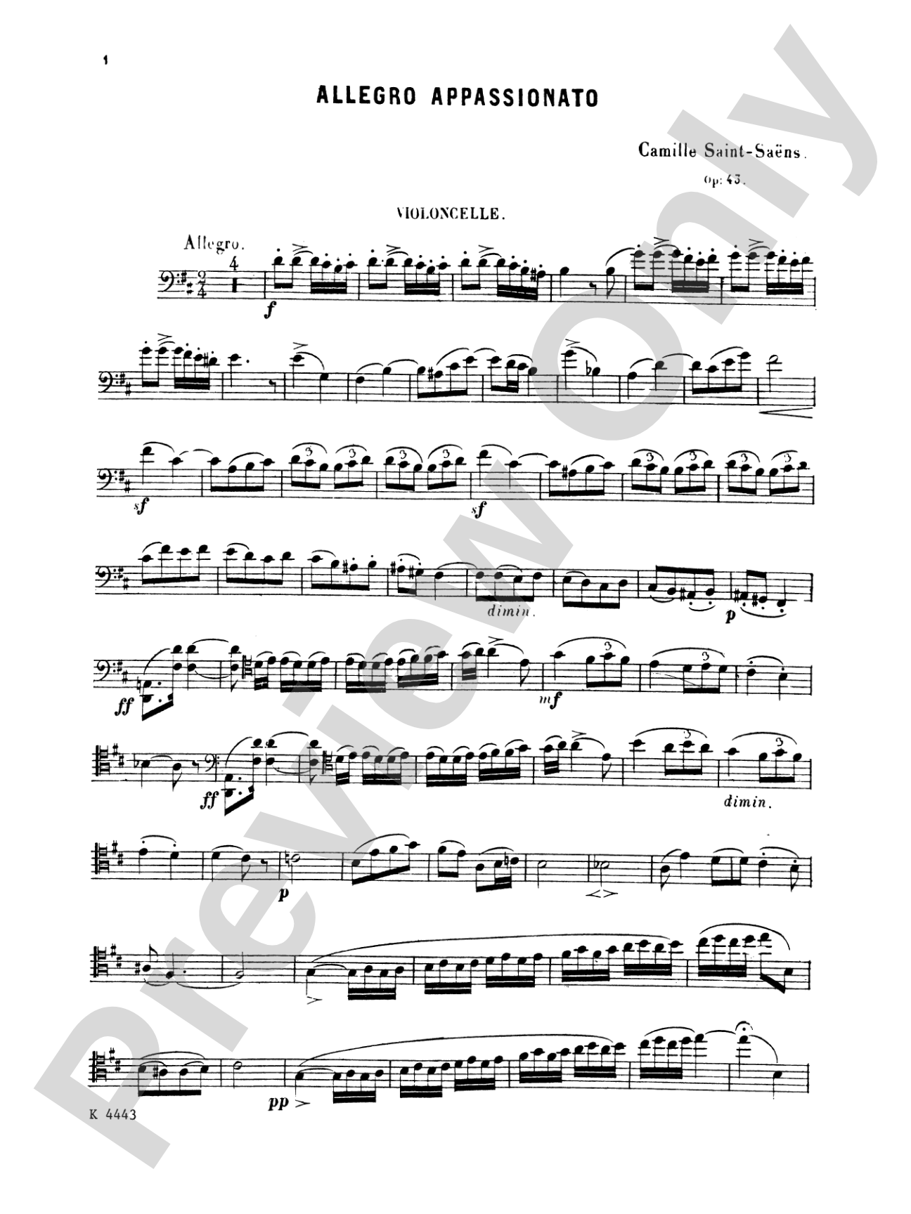 Saint-Saëns: Allegro Appassionato, Op. 43: Cello Book