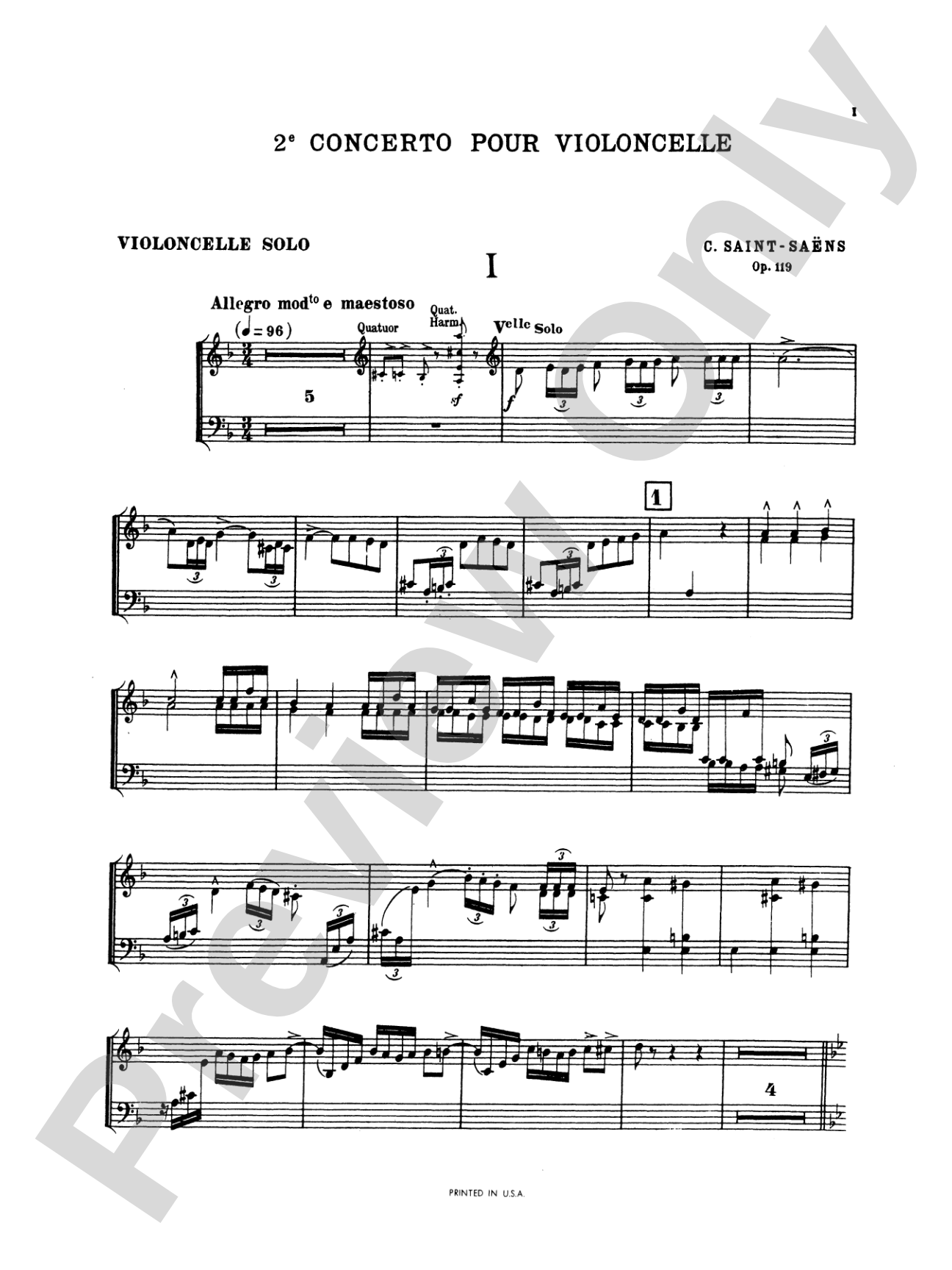 Saint-Saëns: Cello Concerto No. 2, Op. 119 in D Minor: Cello Book