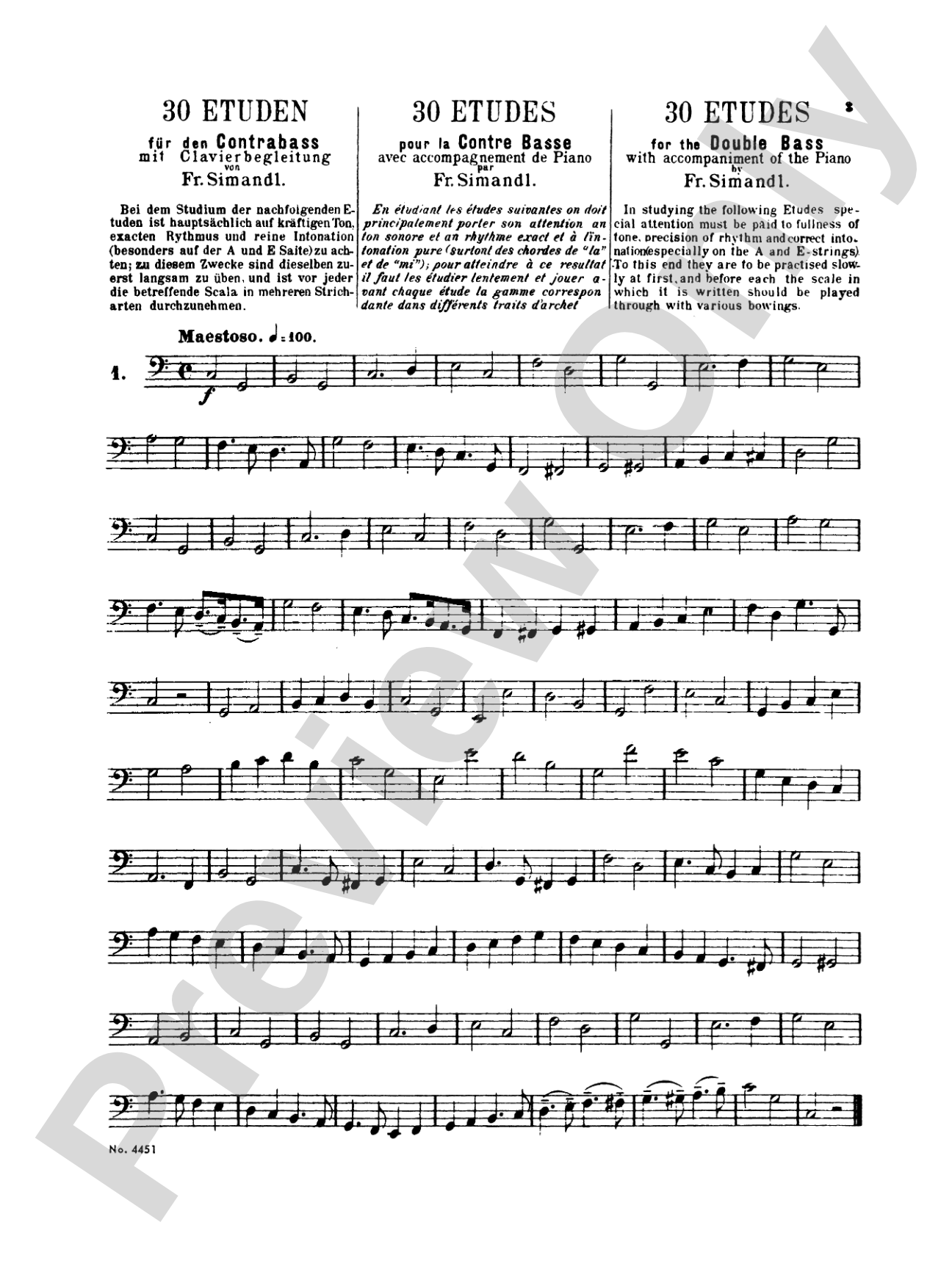 Simandl: Thirty Etudes for Double Bass: String Bass Book