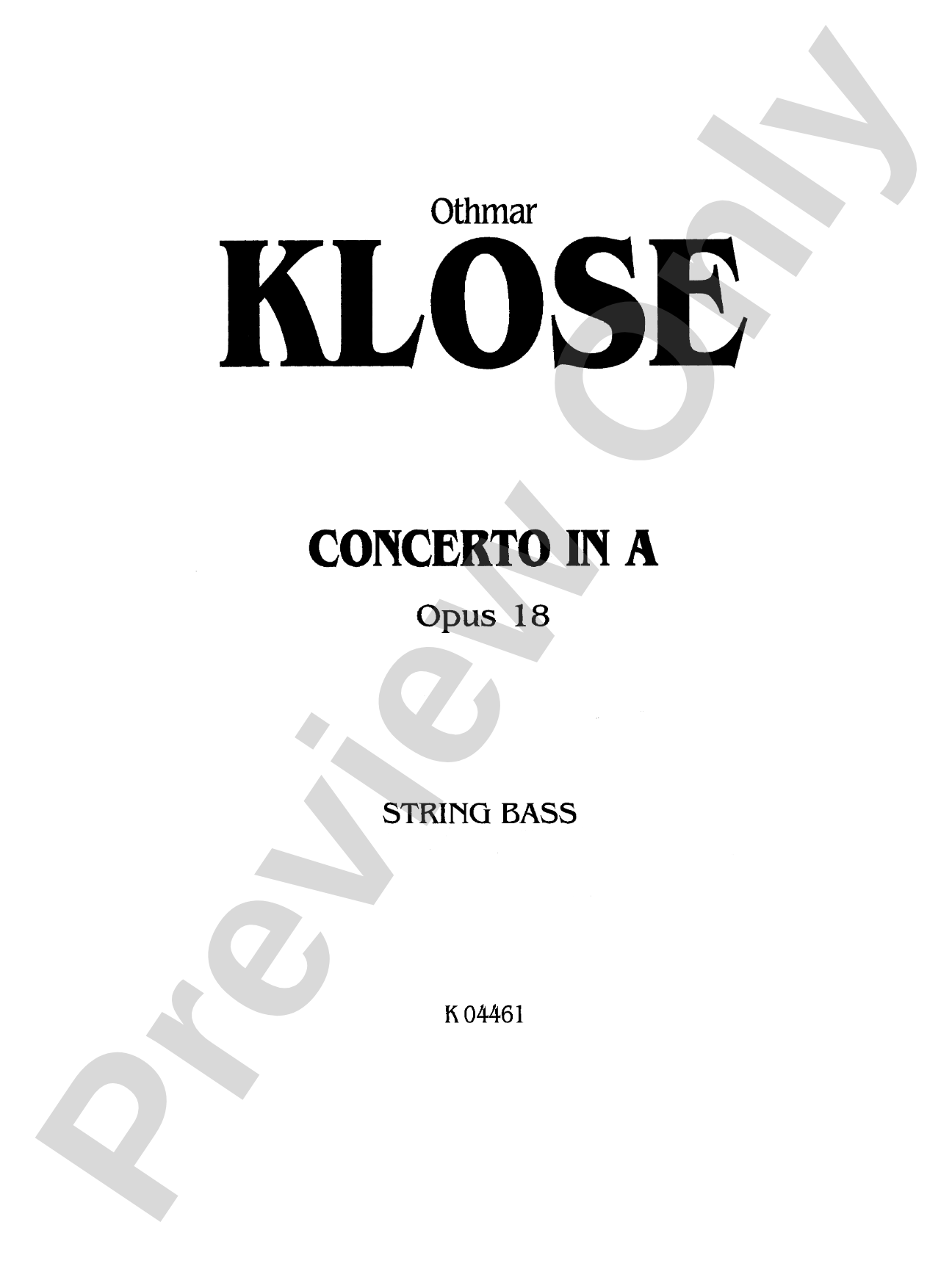 Klose: Concerto in A, Op. 18