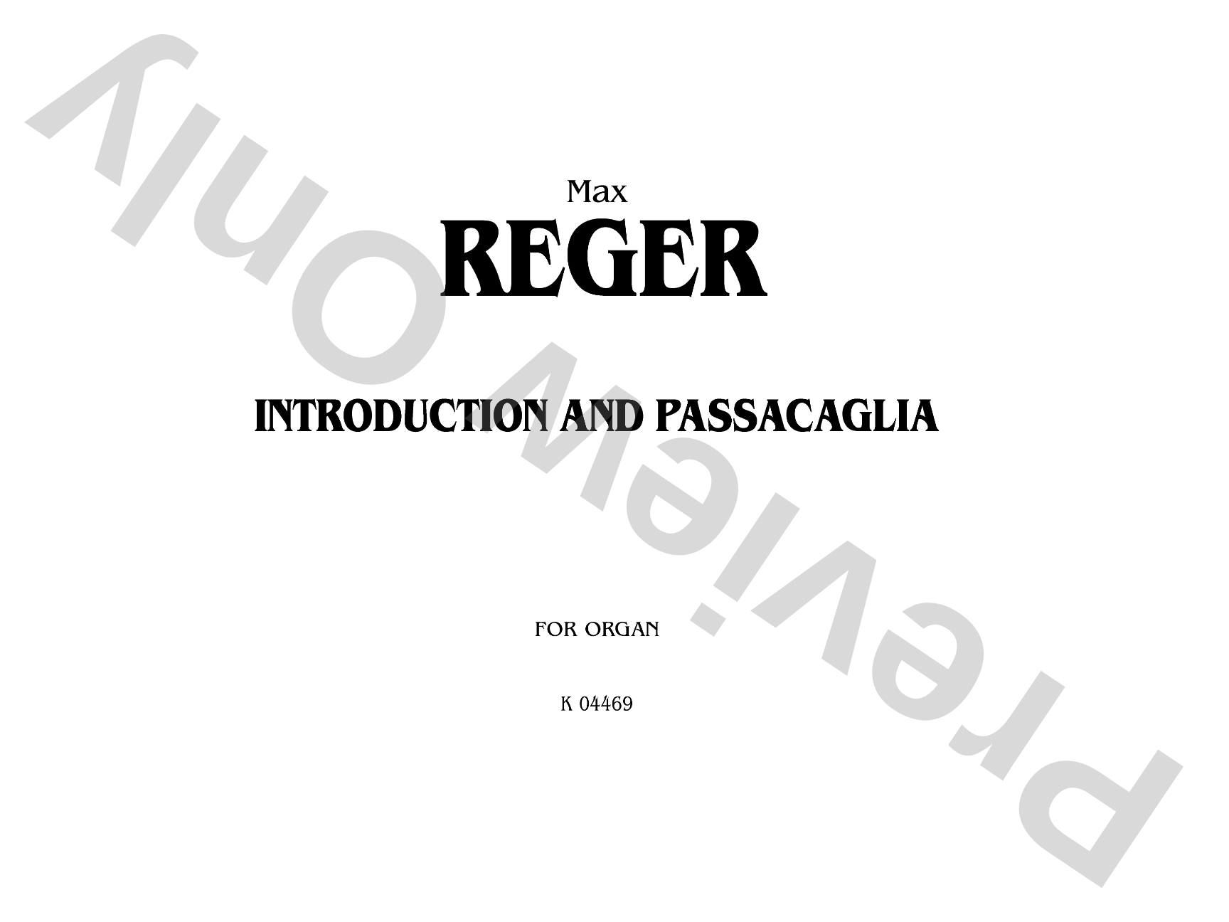 Reger: Introduction and Passacaglia: Organ Comb Bound Book