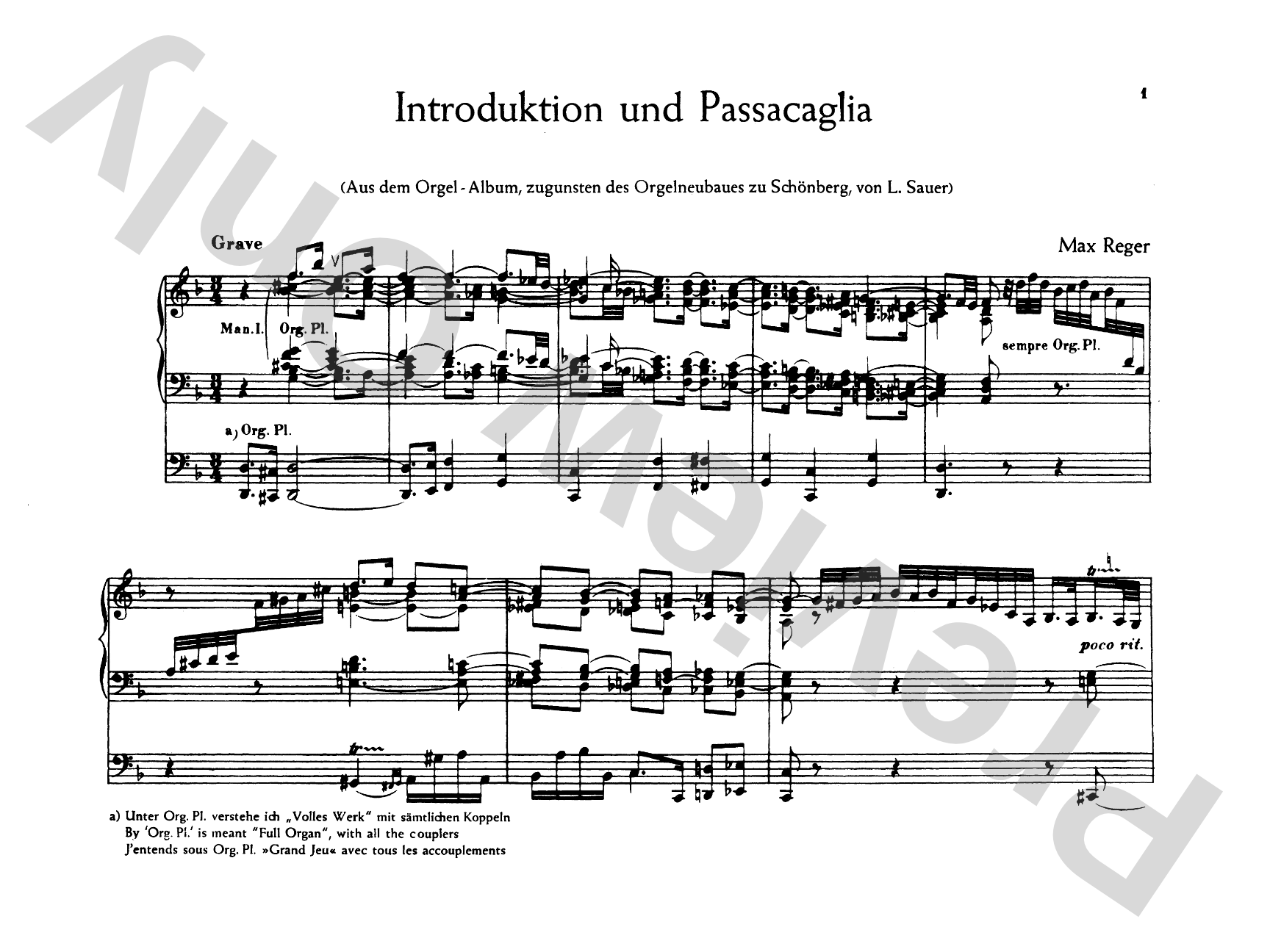 Reger: Introduction and Passacaglia: Organ Comb Bound Book