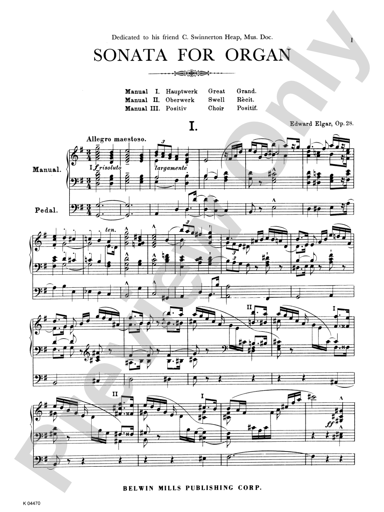 Elgar: Sonata in G Major (Urtext): Organ Sheet