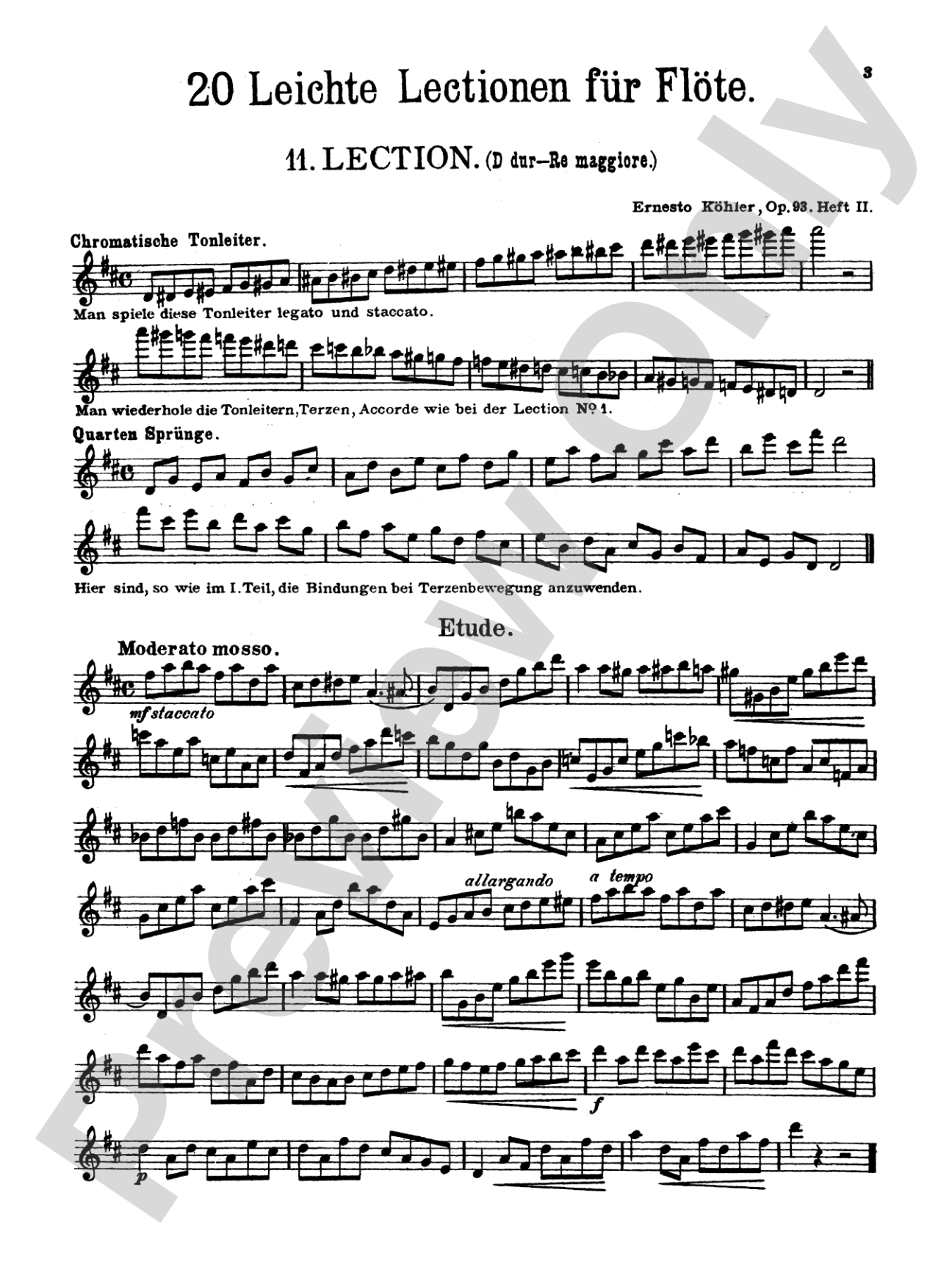 Köhler: Twenty Easy Melodic Progressive Exercises, Op. 93 (Volume II, Nos. 11-20): Flute Book