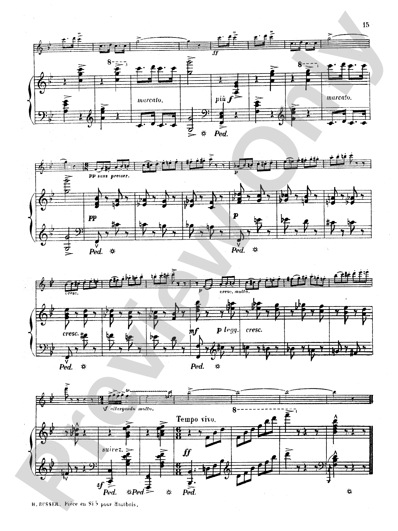 Büsser: Piece in B flat, Op. 22: Oboe Part(s)