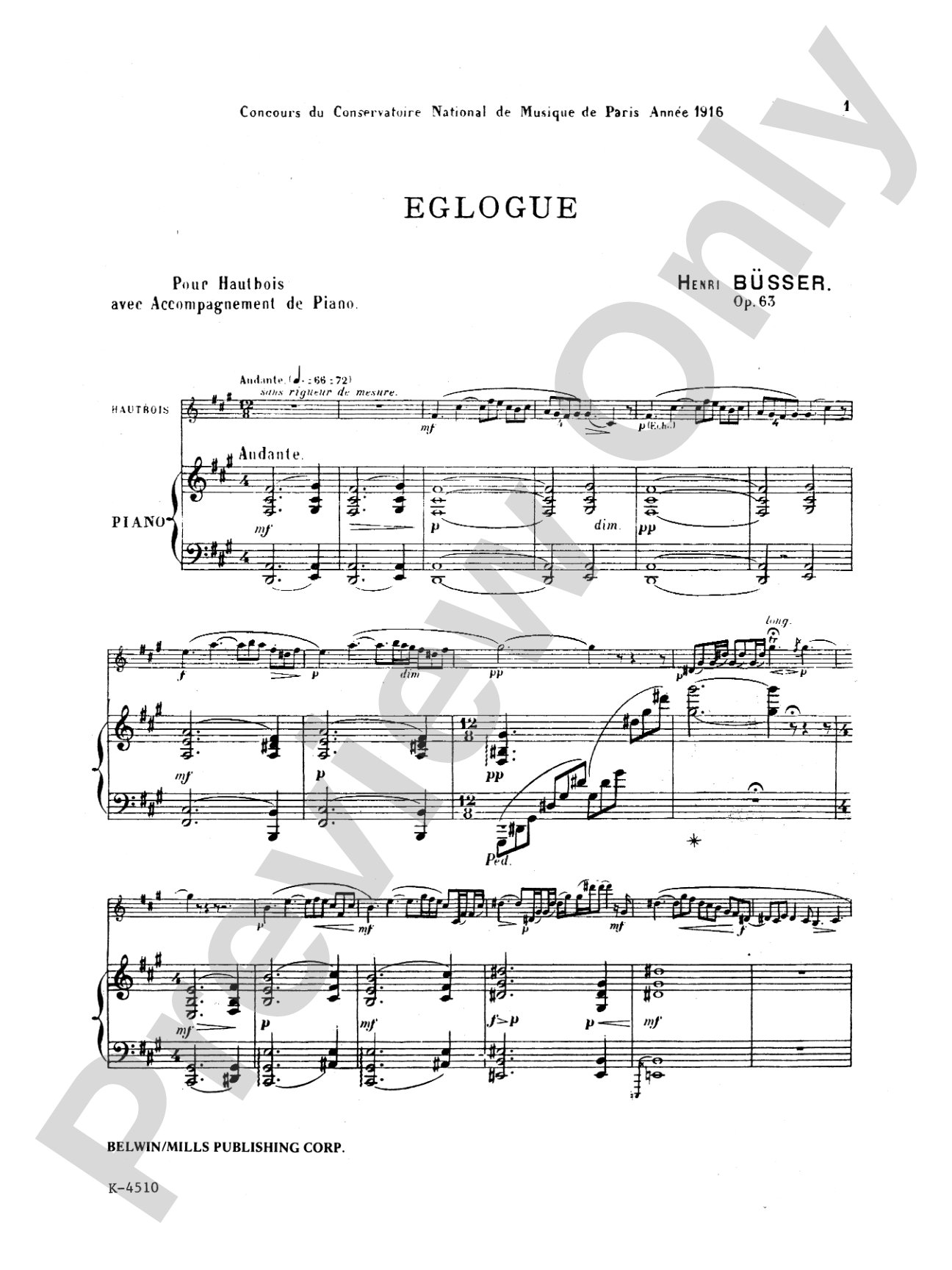 Büsser: Eglogue, Op. 63