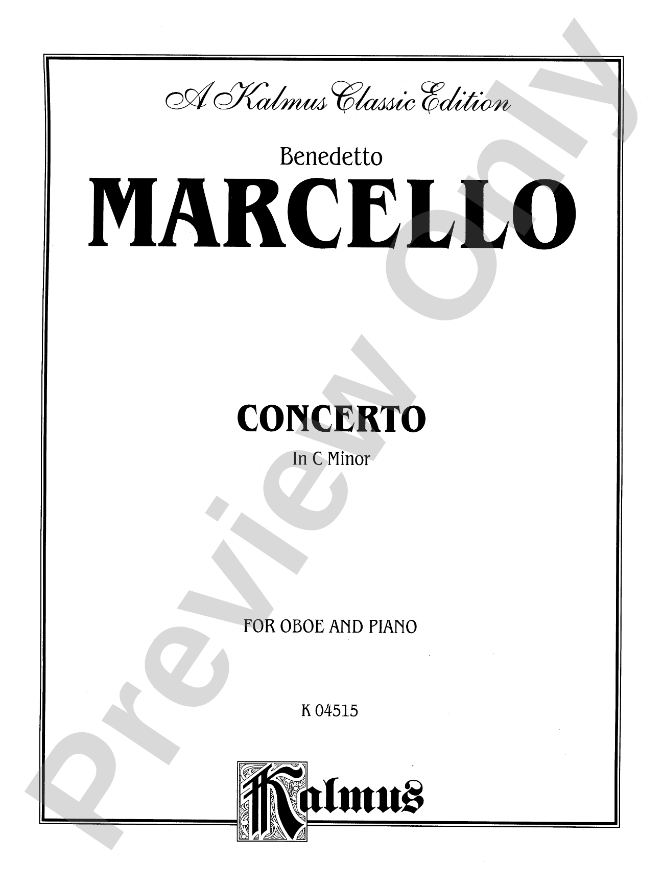 Marcello: Concerto in C Minor: Oboe Part(s)