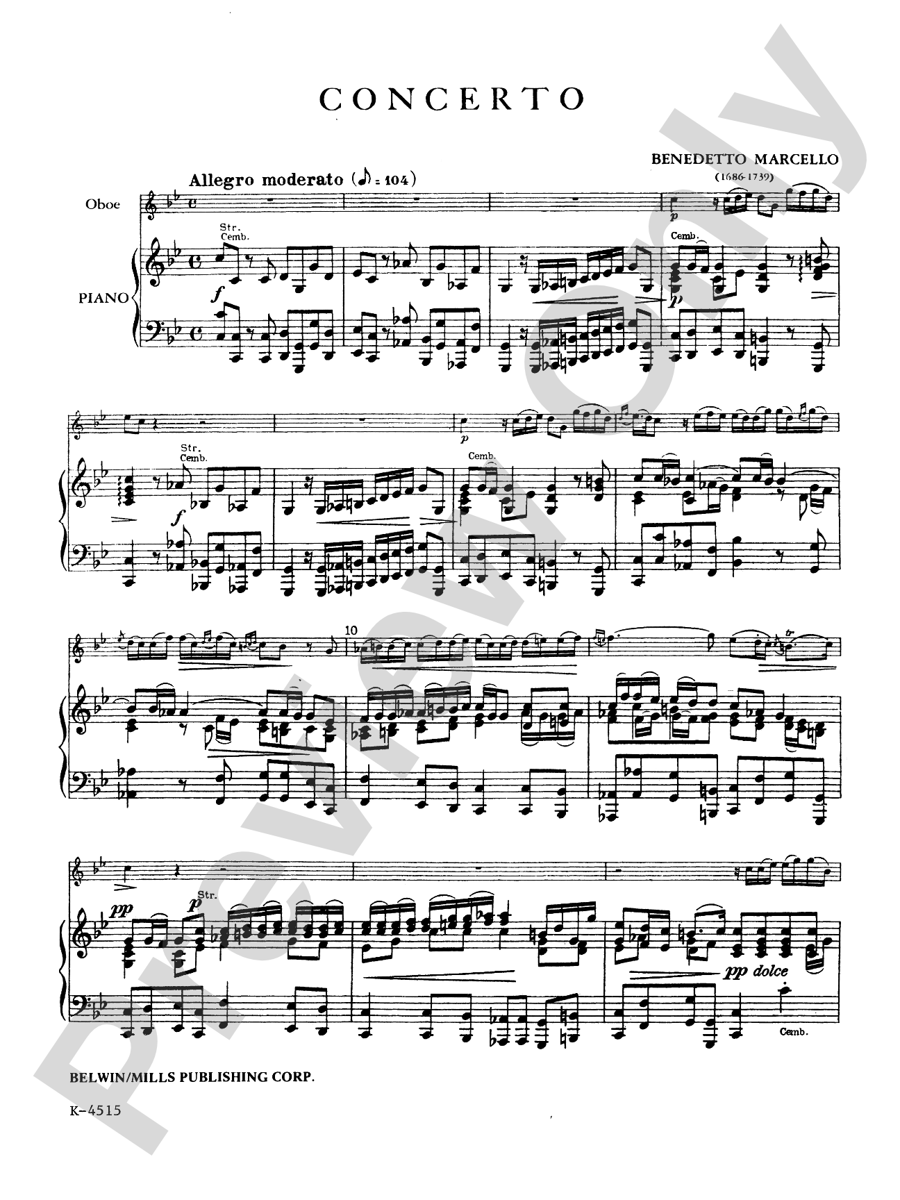 Marcello: Concerto in C Minor: Oboe Part(s)