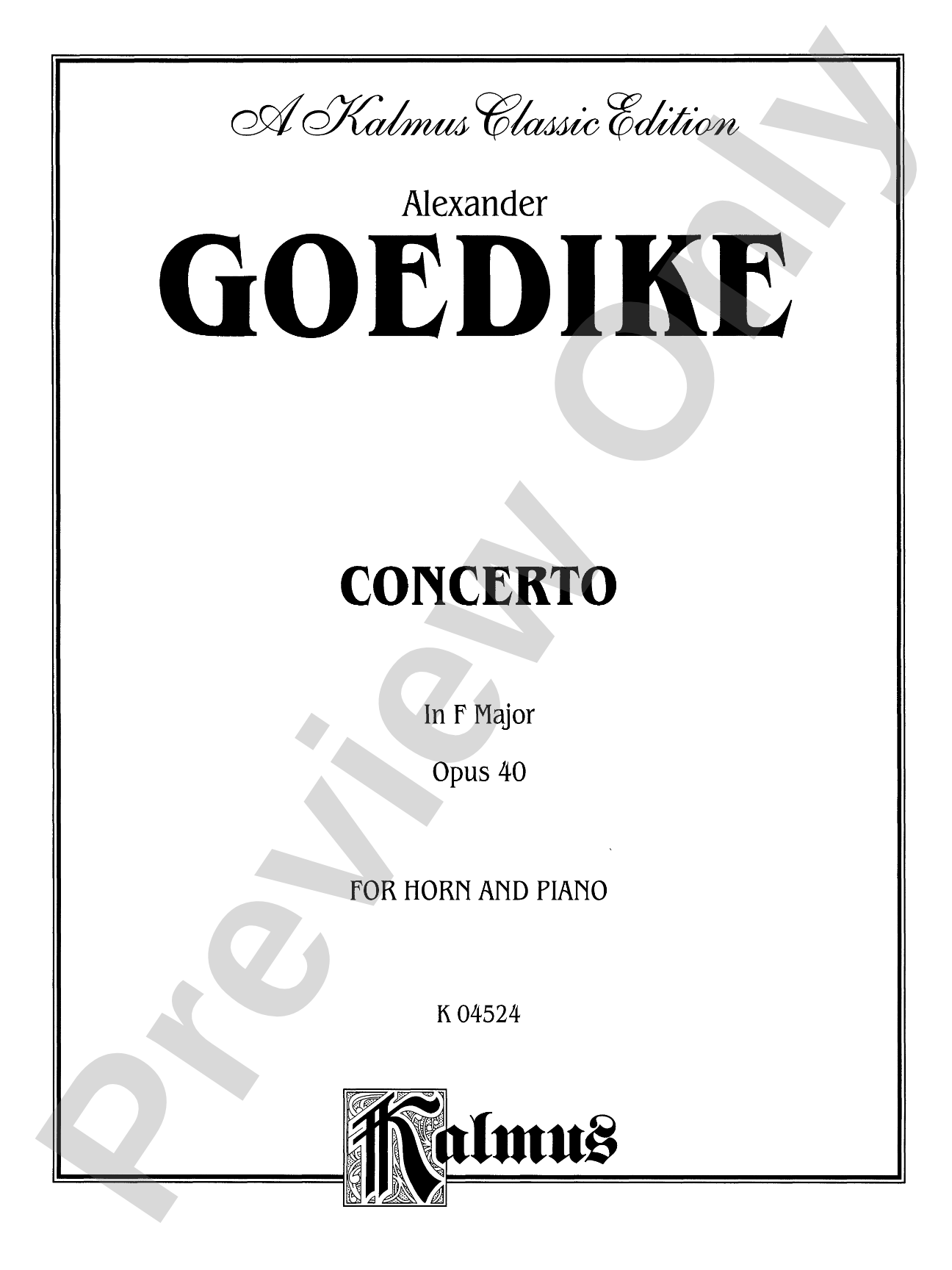 Goedicke: Concerto in F Major, Op. 40: French Horn Part(s)