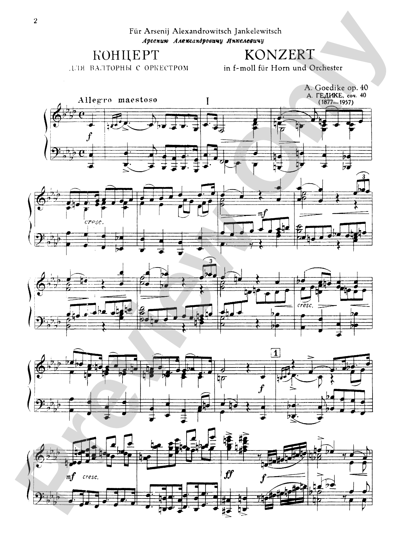 Goedicke: Concerto in F Major, Op. 40: French Horn Part(s)