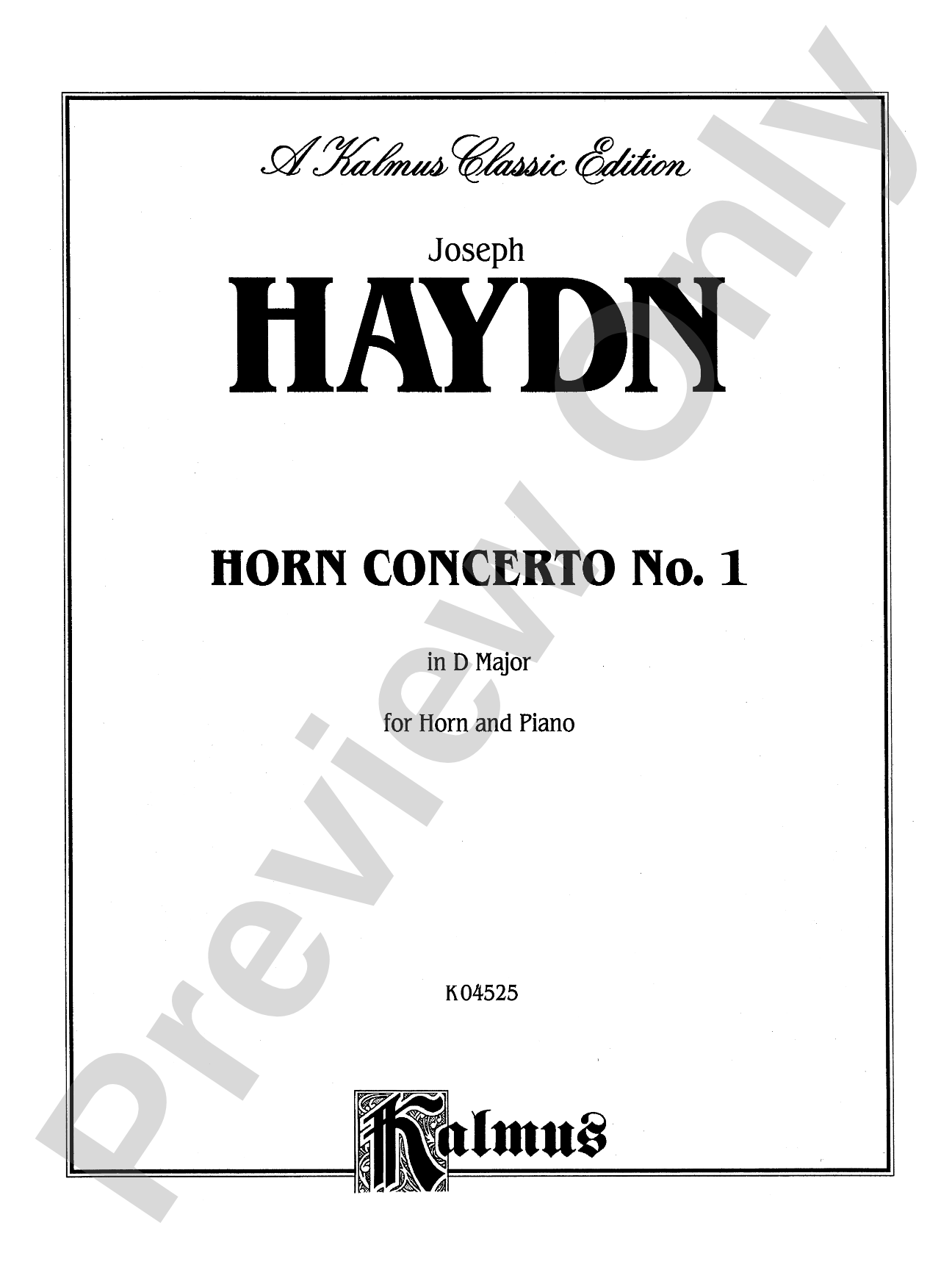 Haydn: Horn Concerto No. 1 in D Major: French Horn Part(s)
