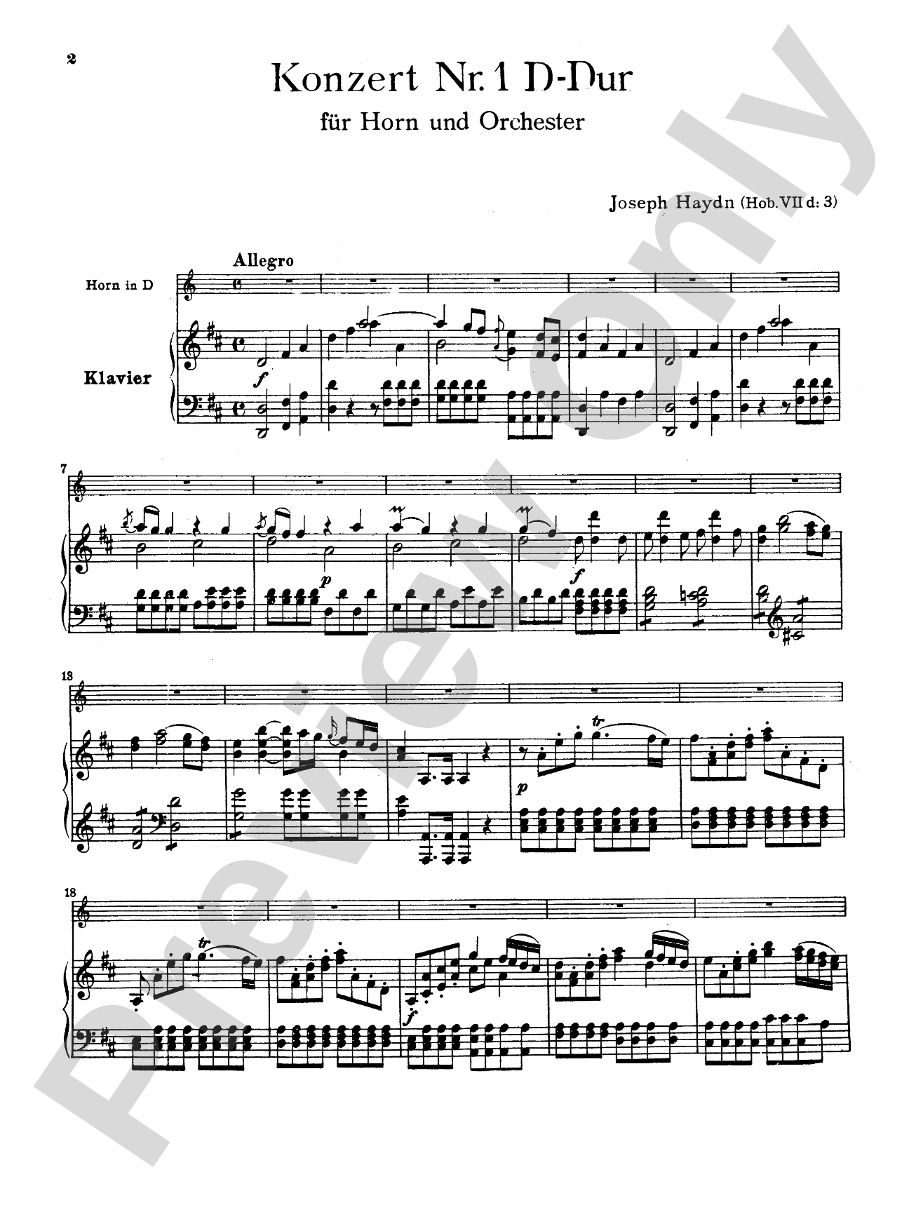 Haydn: Horn Concerto No. 1 in D Major: French Horn Part(s)