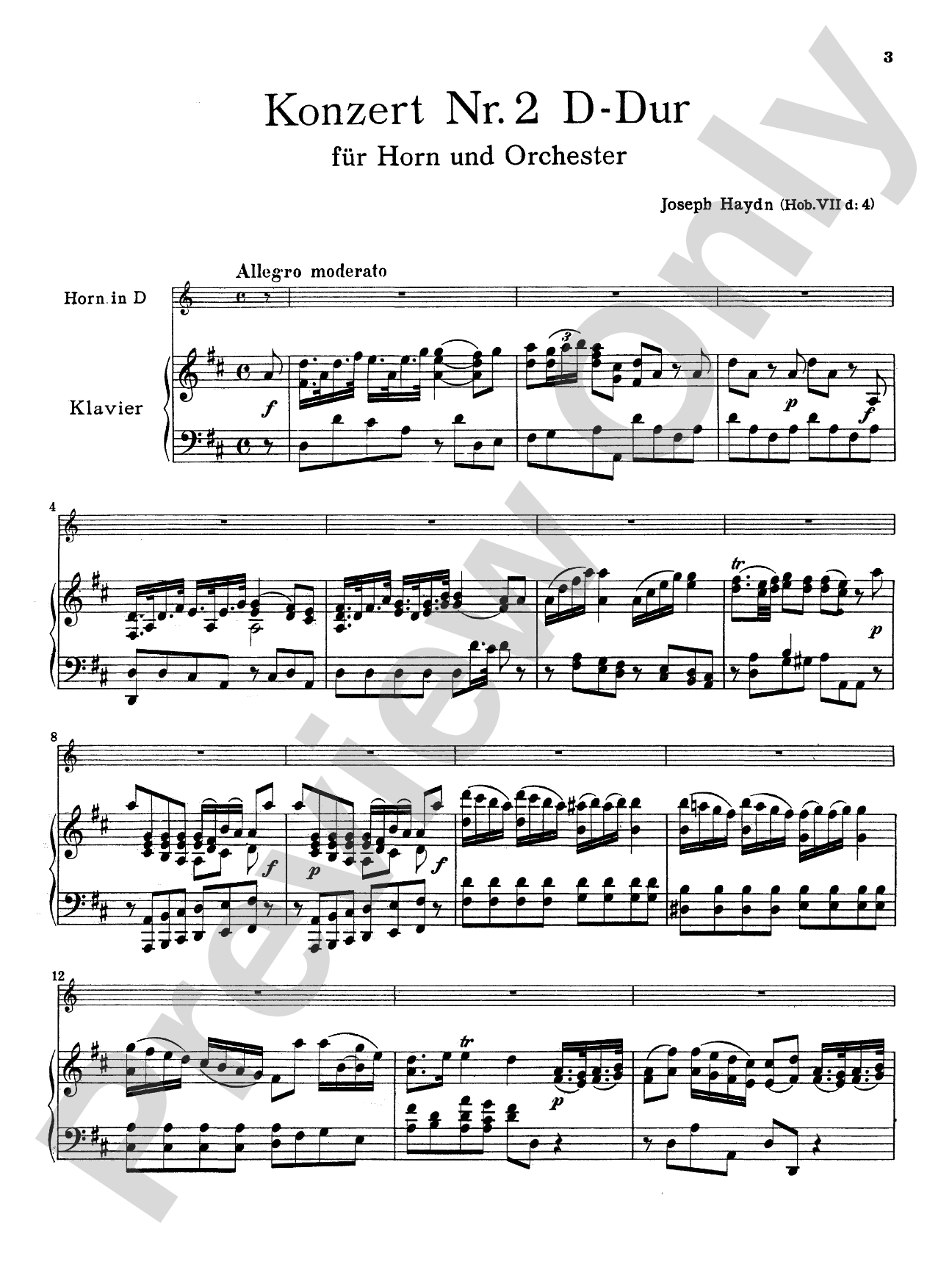 Haydn: Concerto No. 2 in D Major: French Horn Part(s)