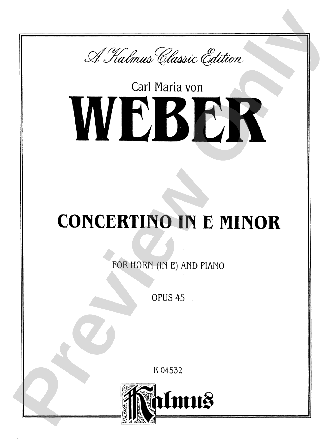 Weber: Concertino in E Minor, Op. 45: French Horn Part(s)