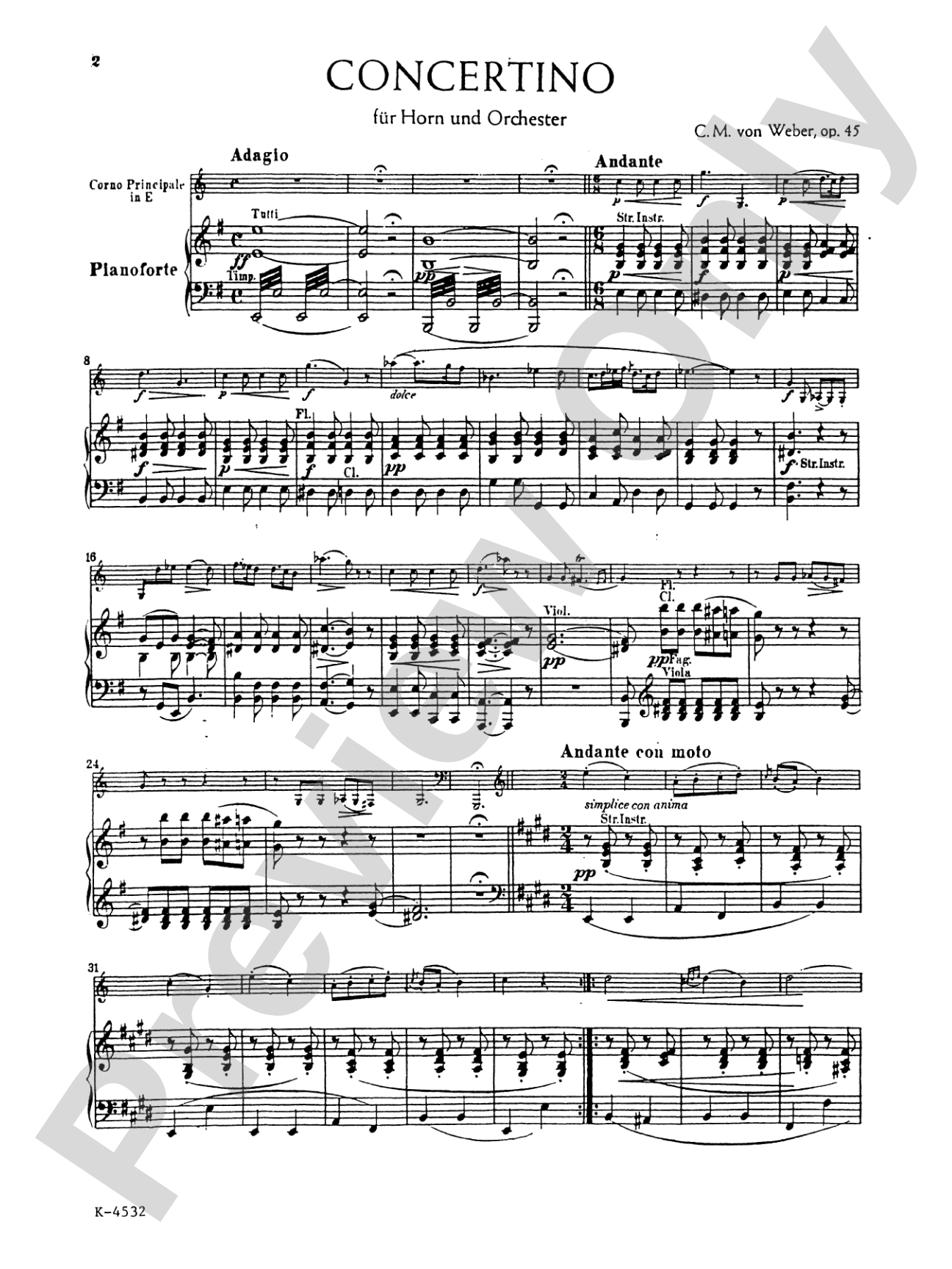 Weber: Concertino in E Minor, Op. 45: French Horn Part(s)