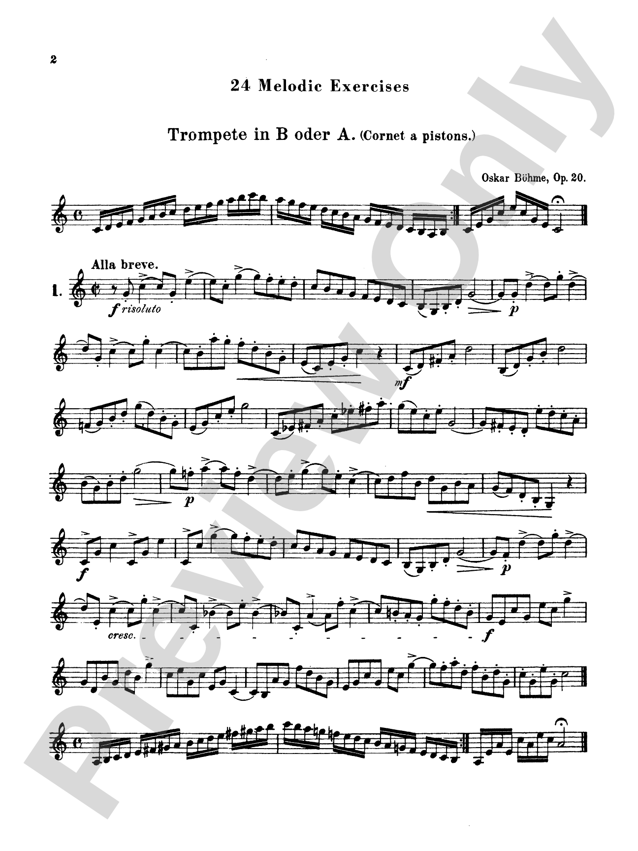 Boehme: Twenty-four Melodic Exercises (in all Major and Minor Keys), Op. 20: Trumpet Book