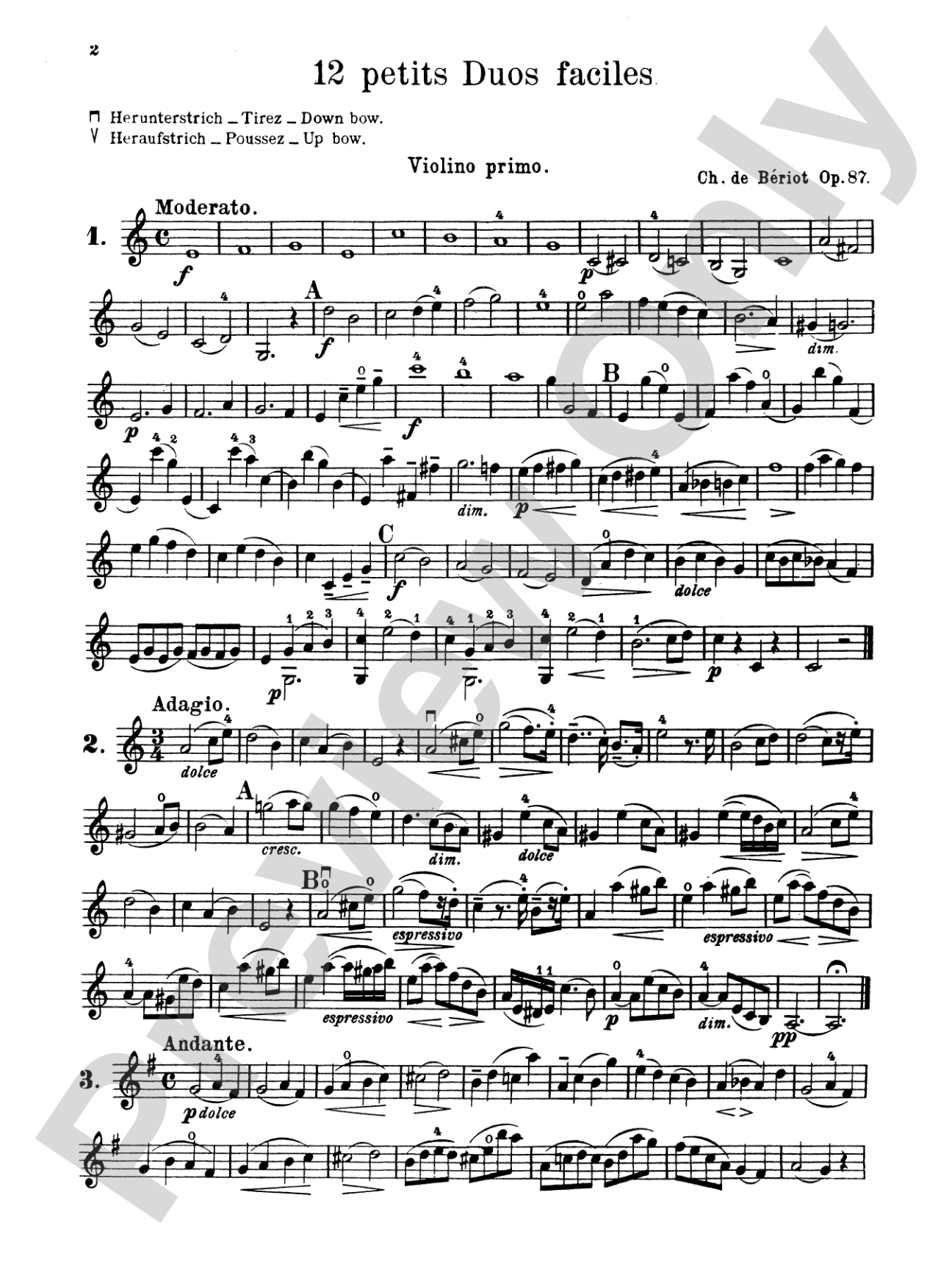 Beriot: Twelve Short Easy Duets, Op. 87: Violin Book