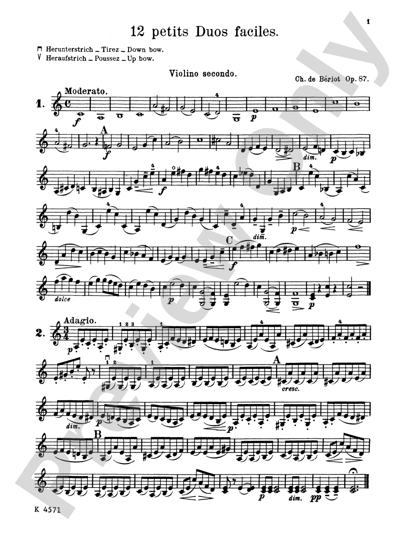 Beriot: Twelve Short Easy Duets, Op. 87
