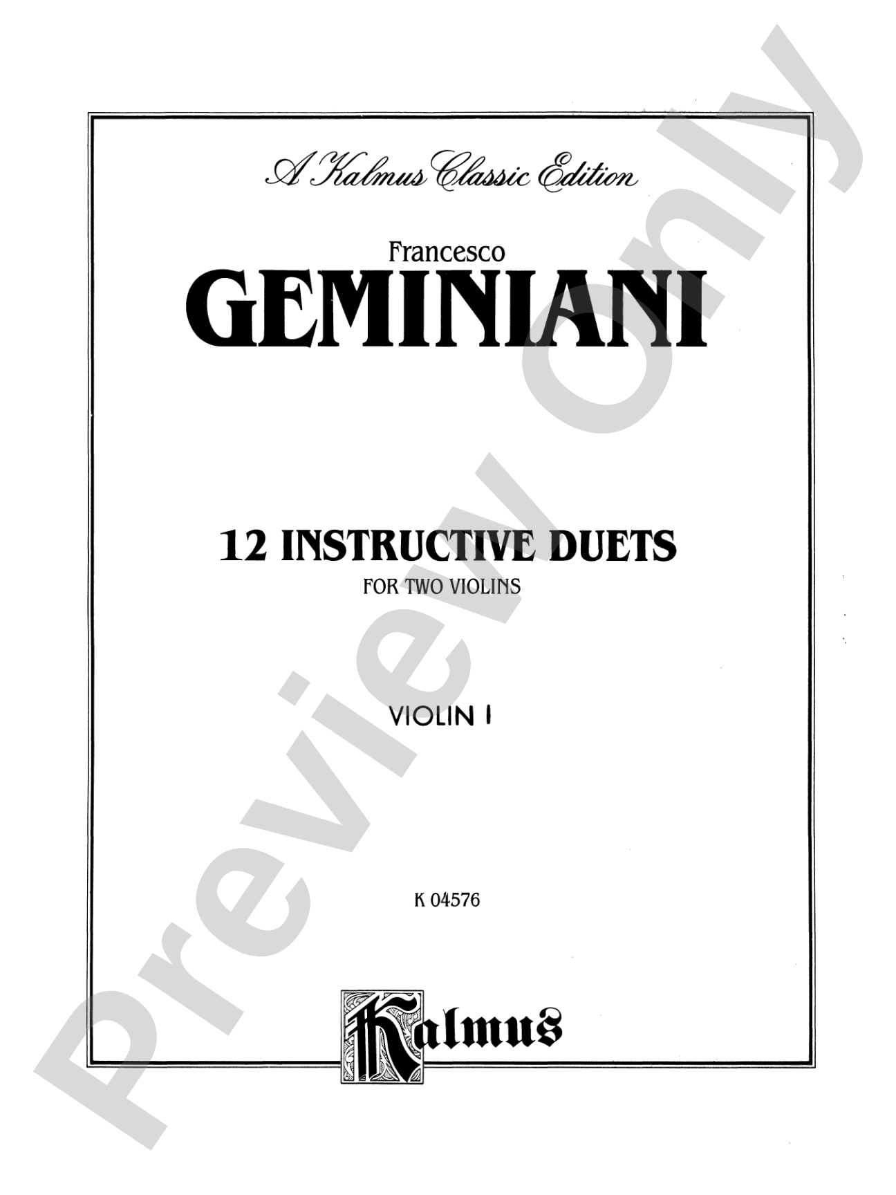 Geminiani: Twelve Instructive Duets: Violin Book