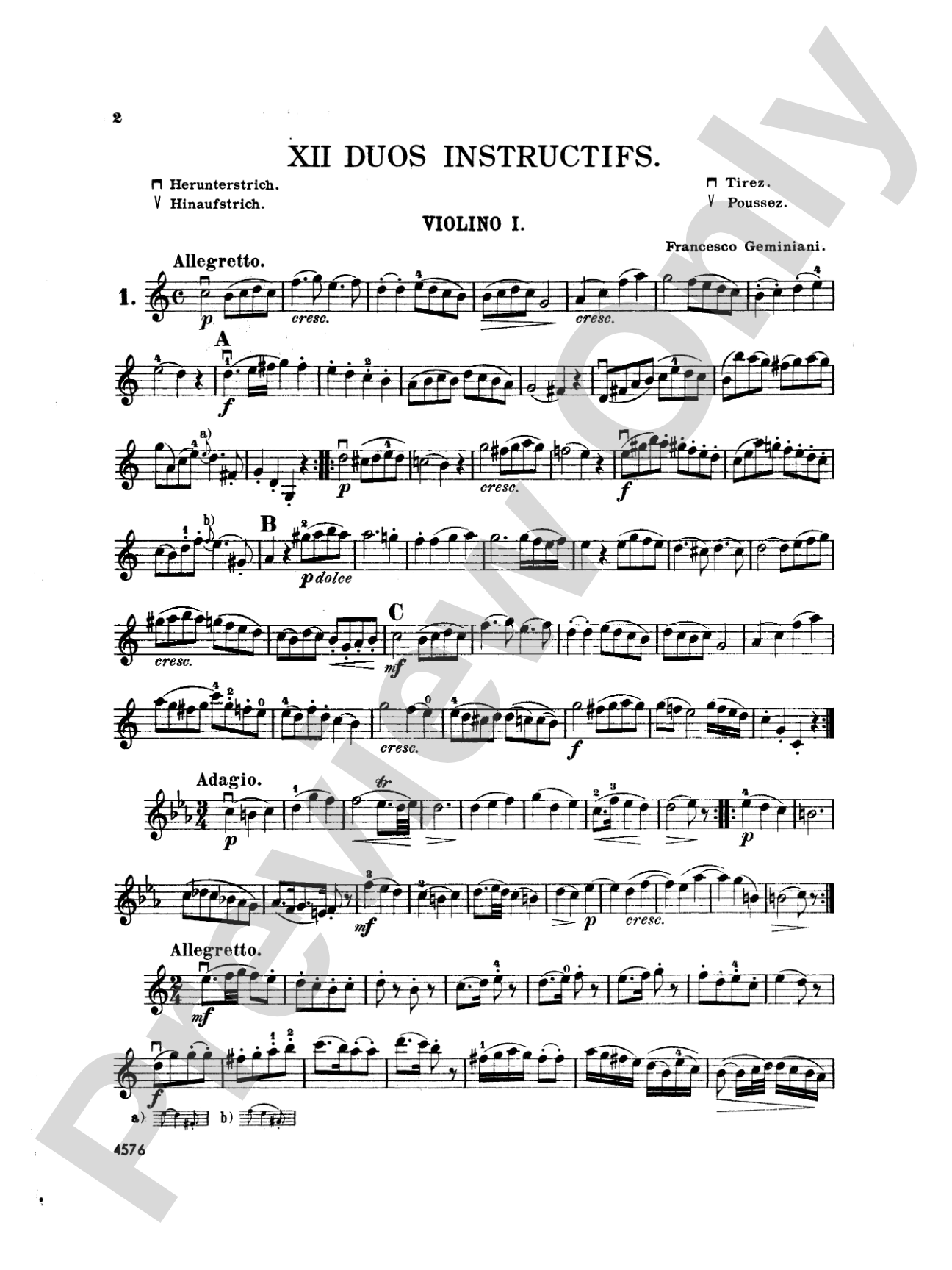Geminiani: Twelve Instructive Duets: Violin Book