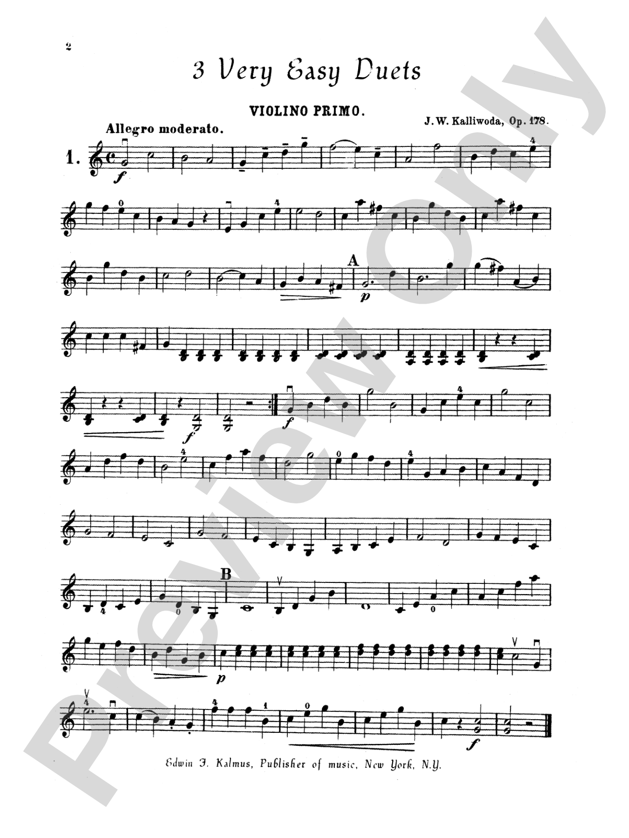 Kalliwoda: Three Very Easy Duets, Op. 178: Violin Book