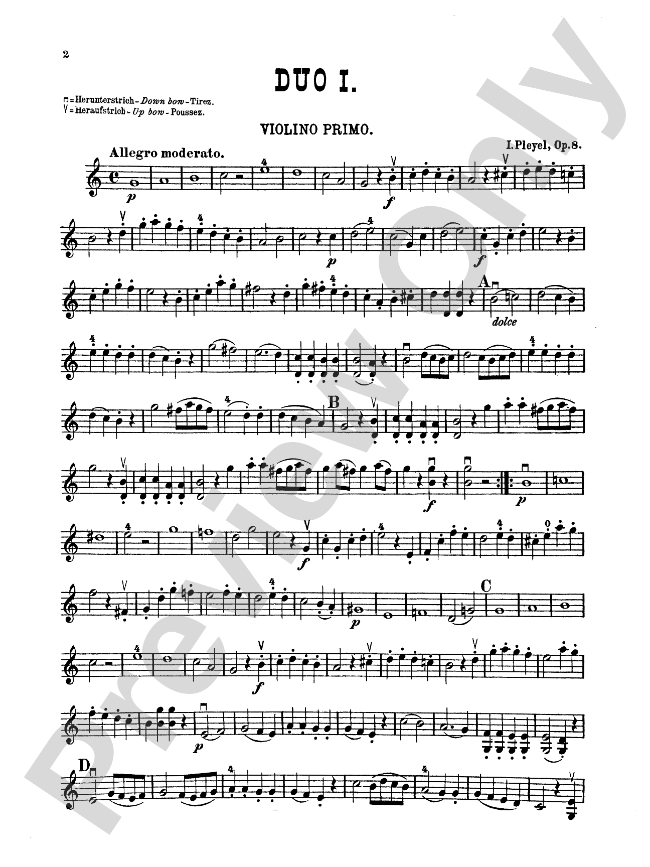 Pleyel: Six Easy Duets, Op. 8: Violin Book