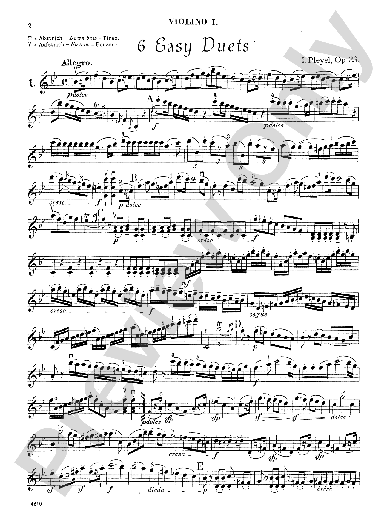 Pleyel: Six Easy Duets, Op. 23: Violin Book