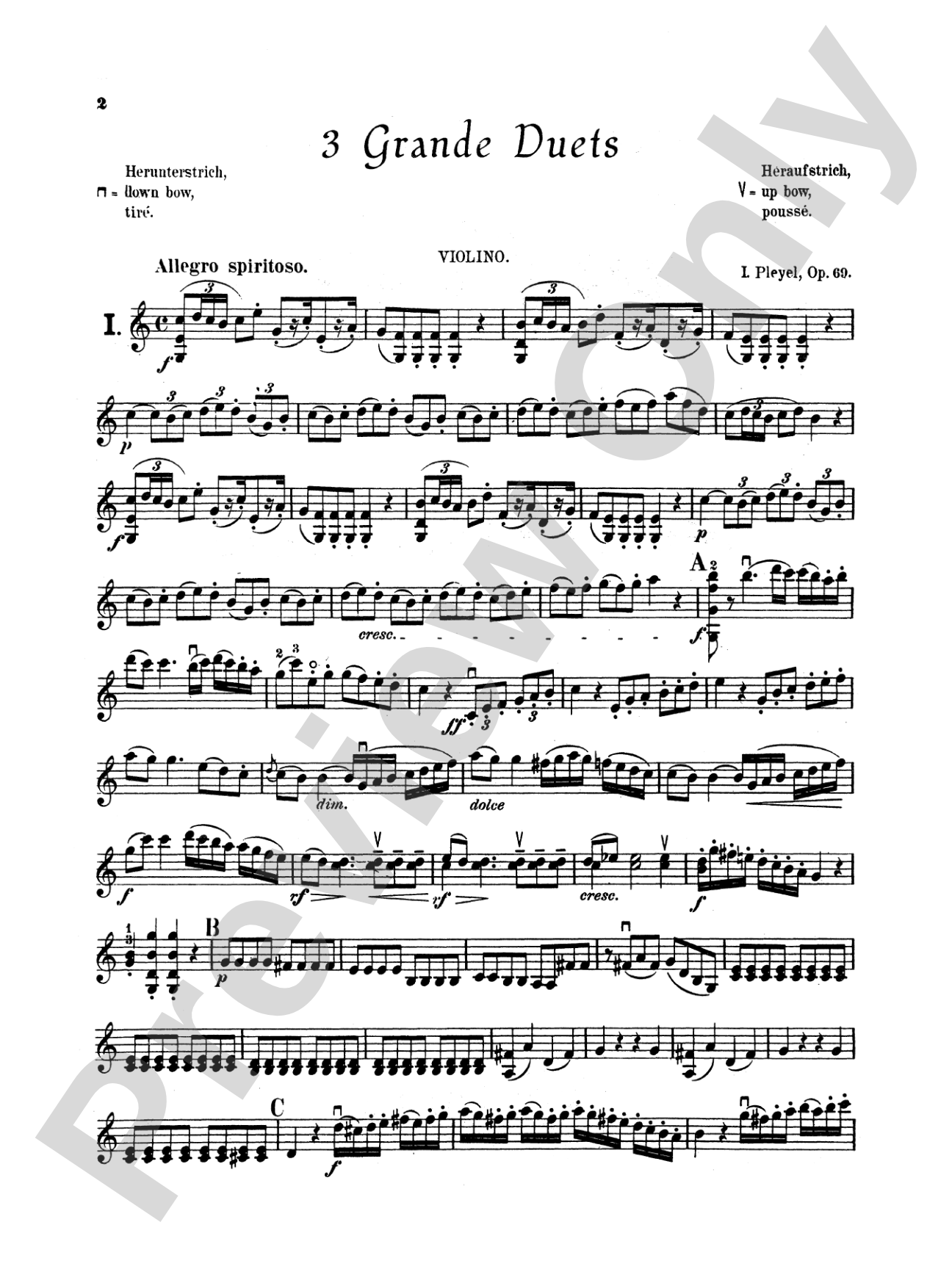 Pleyel: Three Grande Duets, Op. 69: Violin Book
